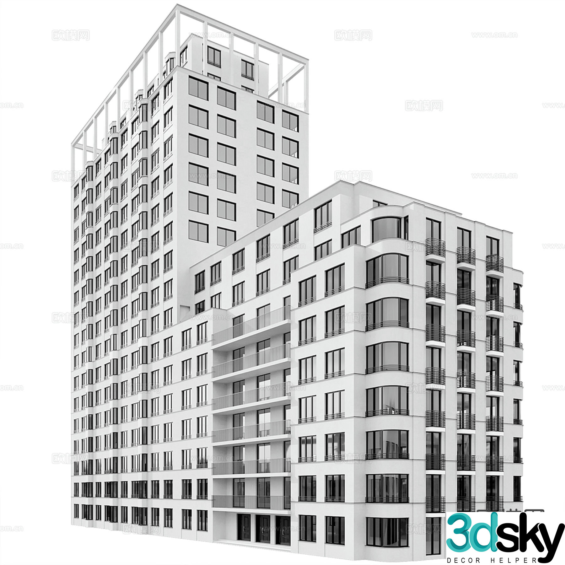 Modern residential building single building 3d model