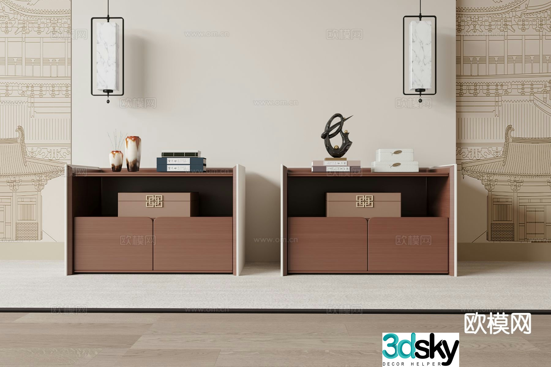 New Chinese style bedside table 3d model