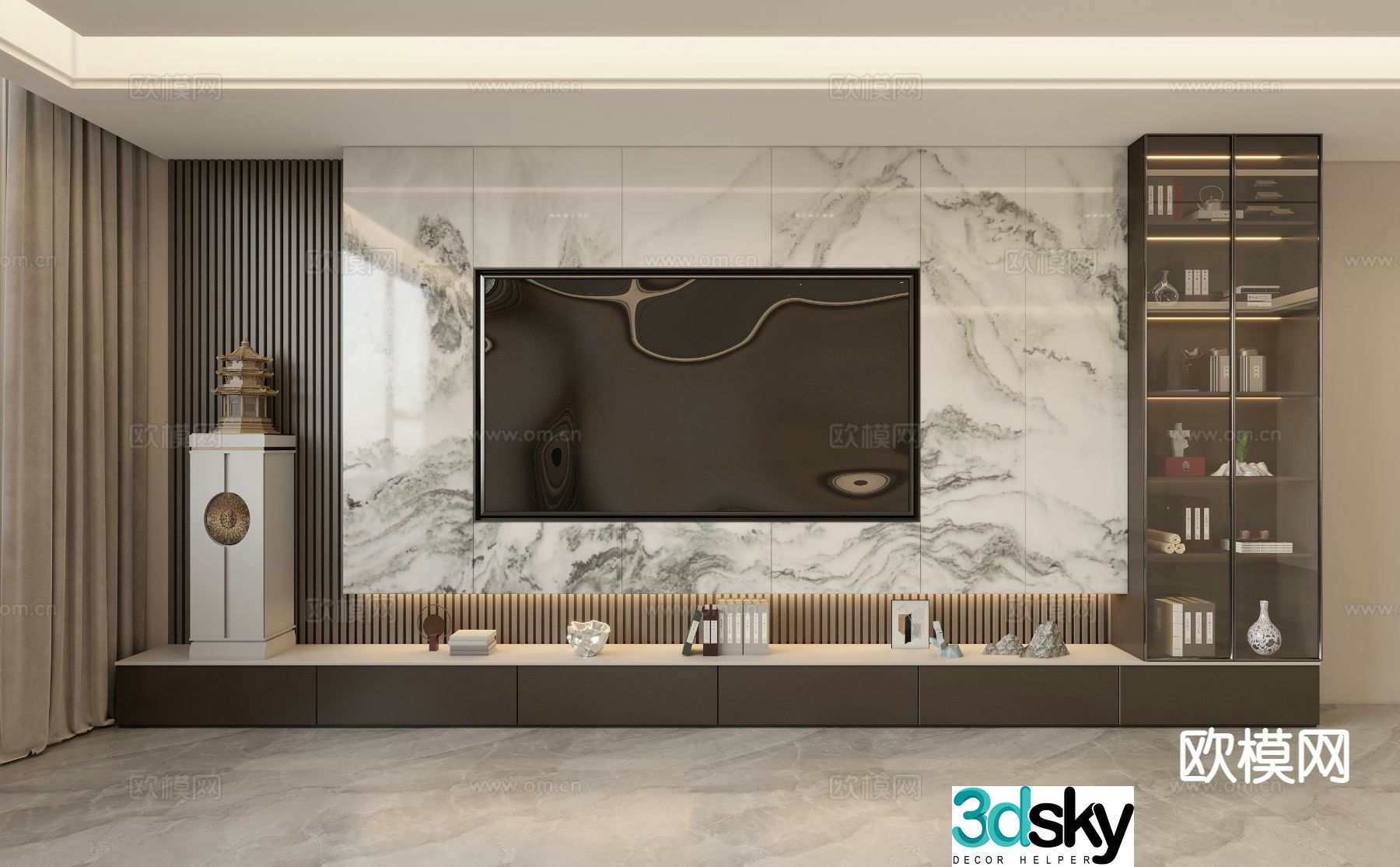 New Chinese TV Wall TV Background 3D Model