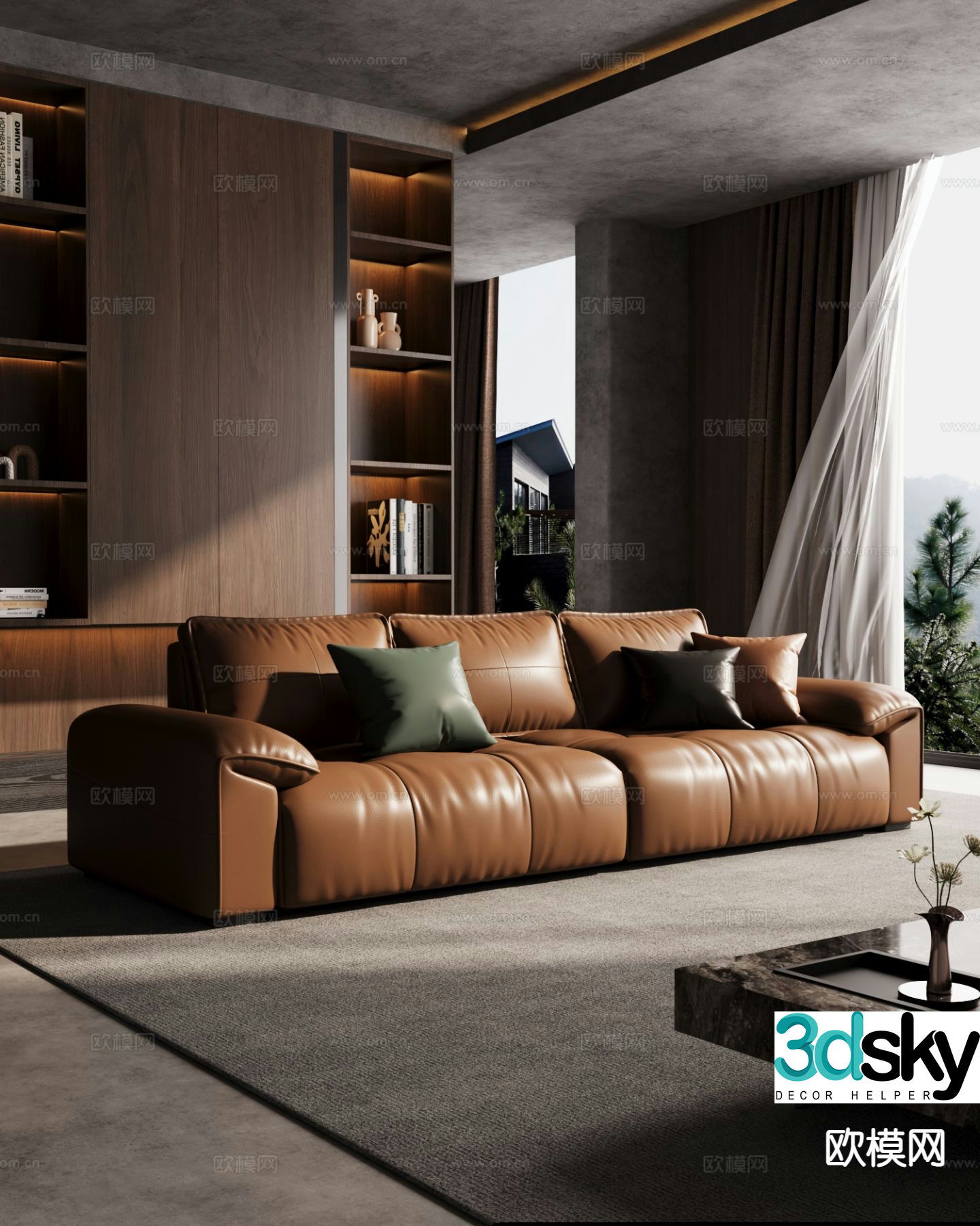 Italian leather sofa double sofa 3d model