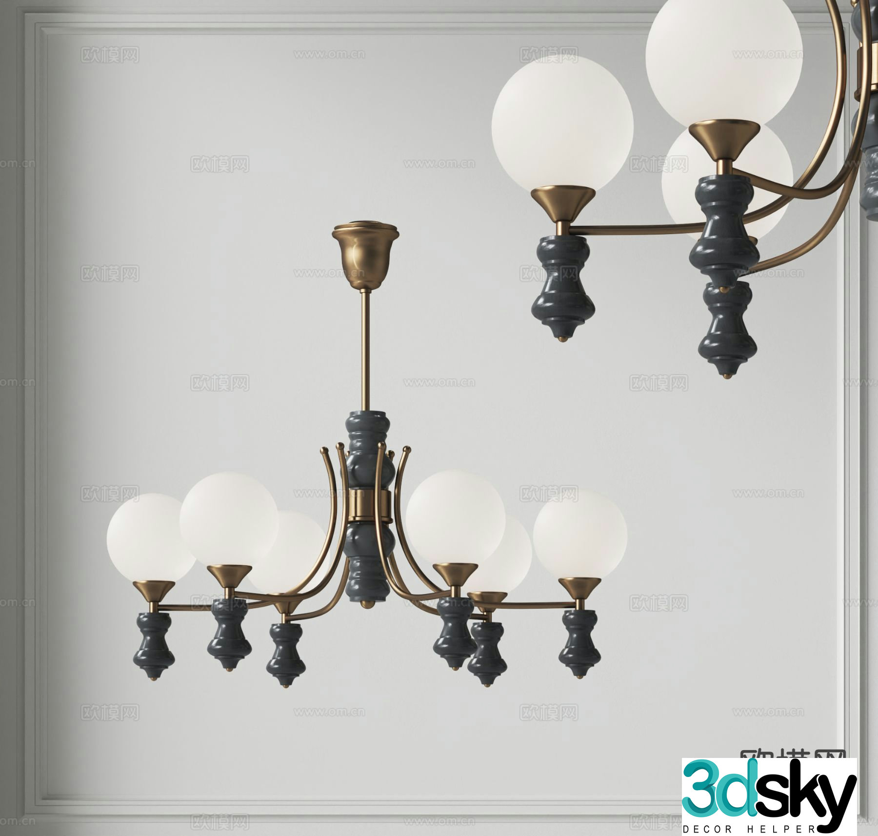 French chandelier multi-head chandelier 3d model