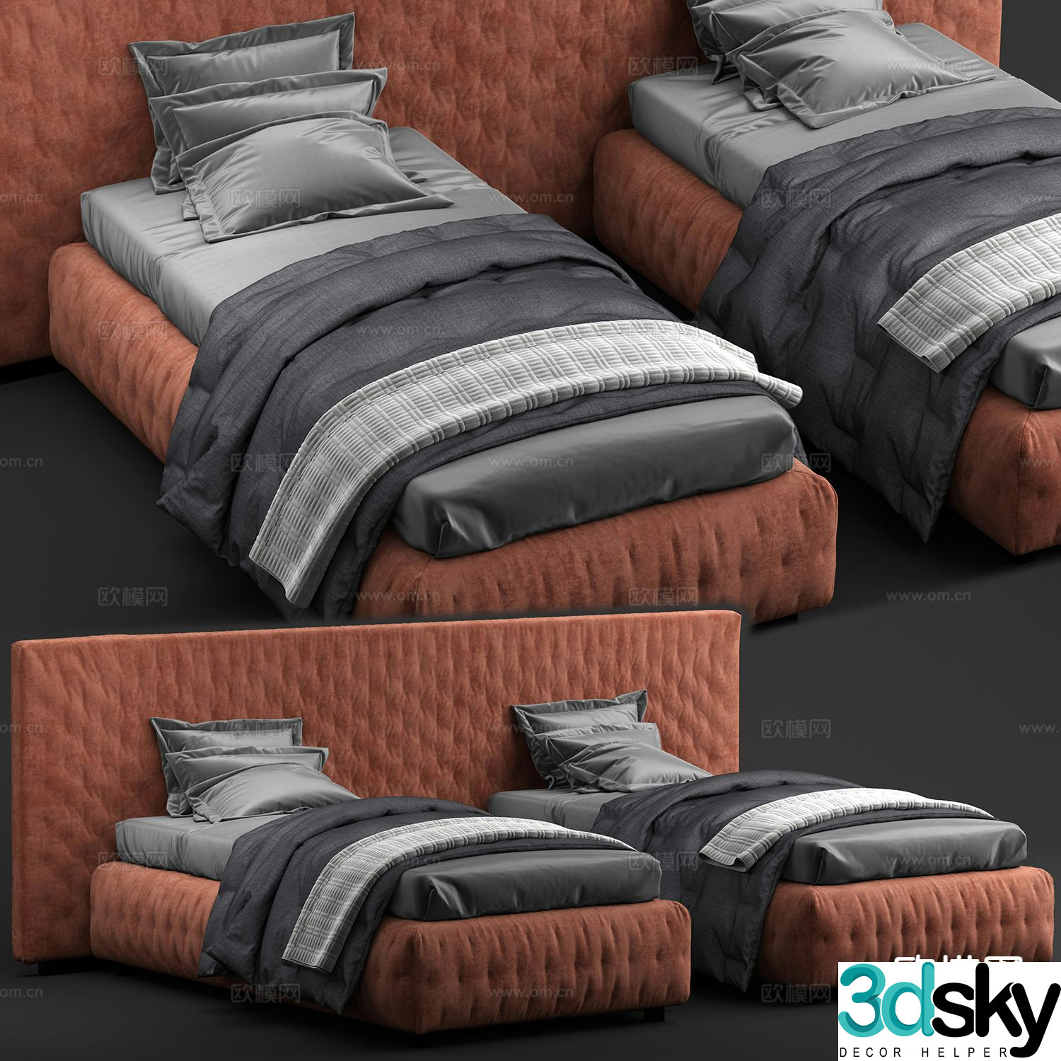 Modern single bed 3d model