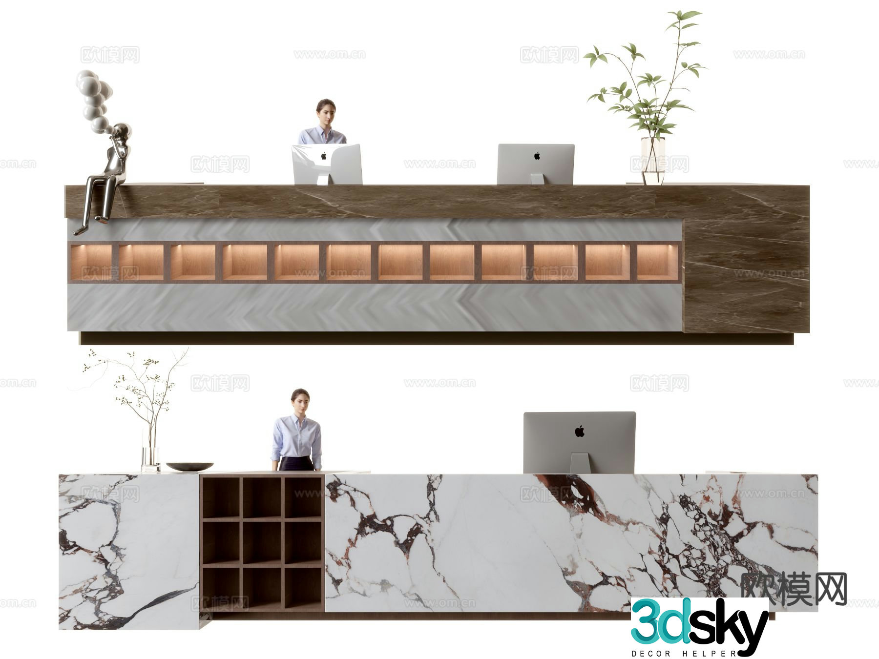 Modern company front desk reception area reception desk service desk 3d model