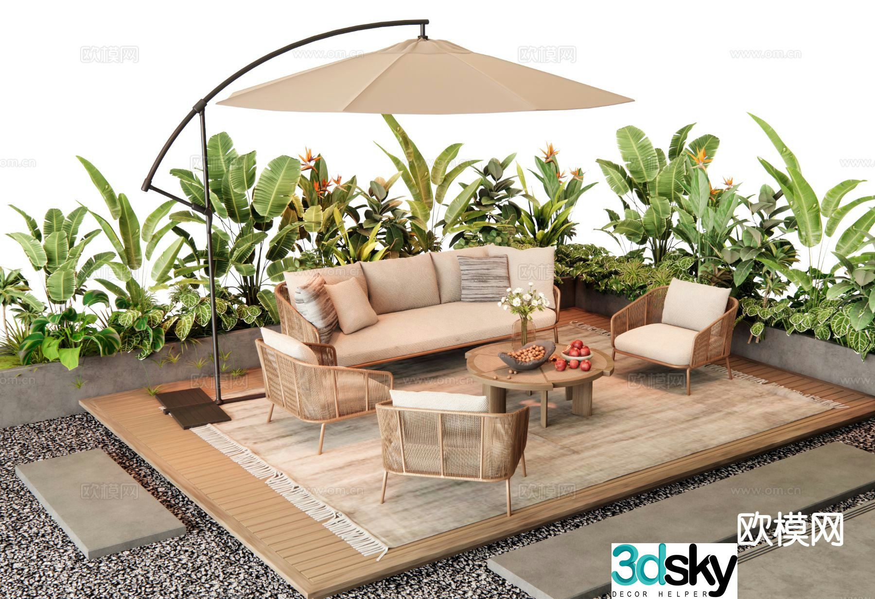 Modern outdoor sofa modular sofa parasol 3d model
