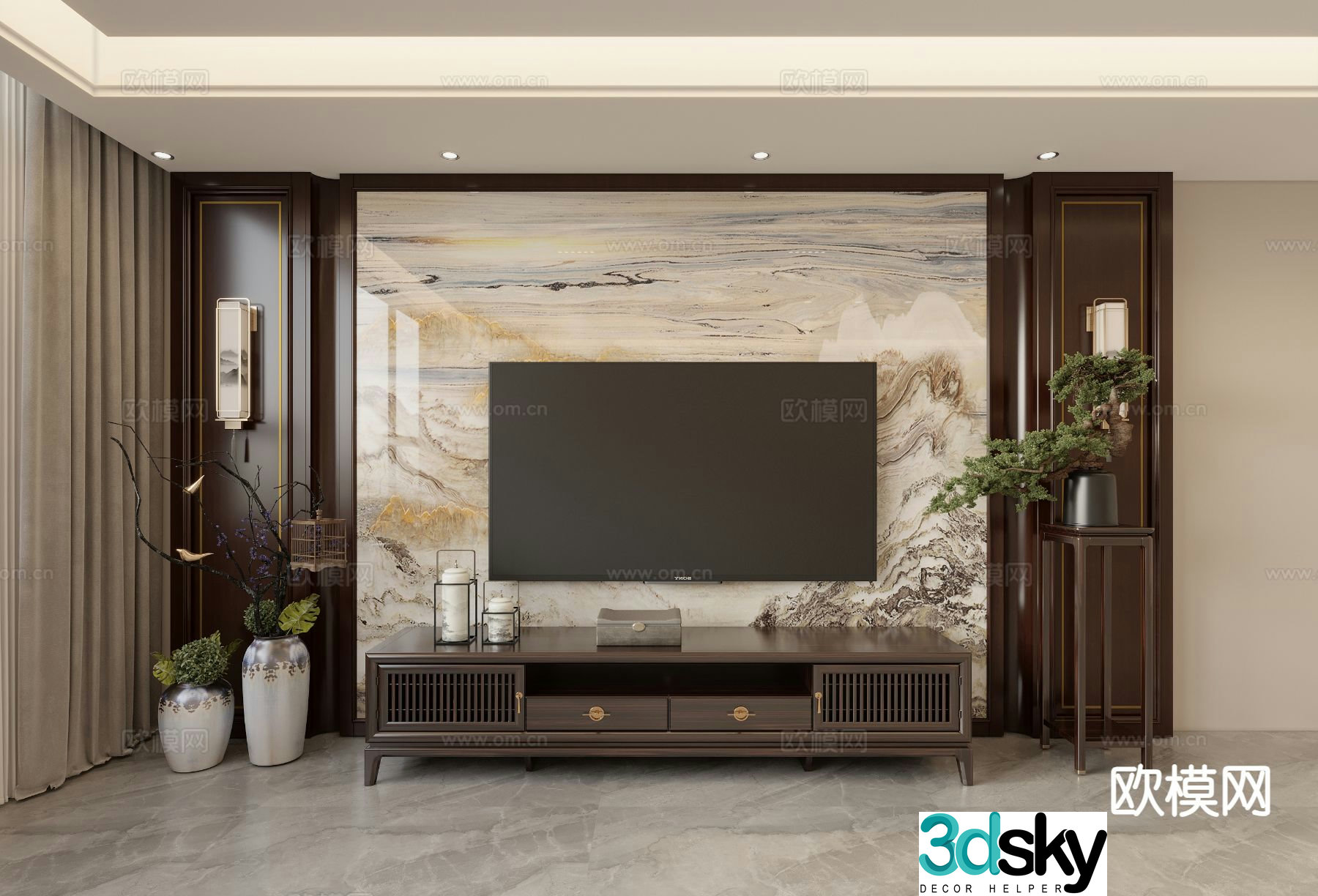 New Chinese TV Wall TV Background 3D Model
