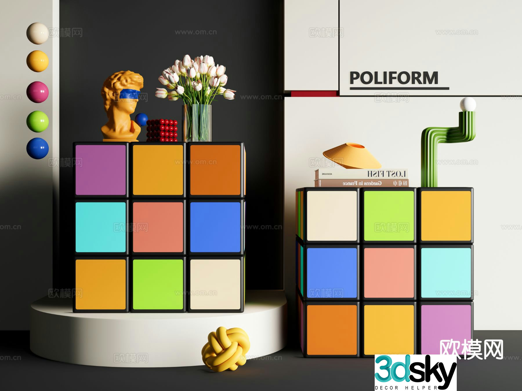 Dopamine bedside table Rubik’s cube cabinet 3D model