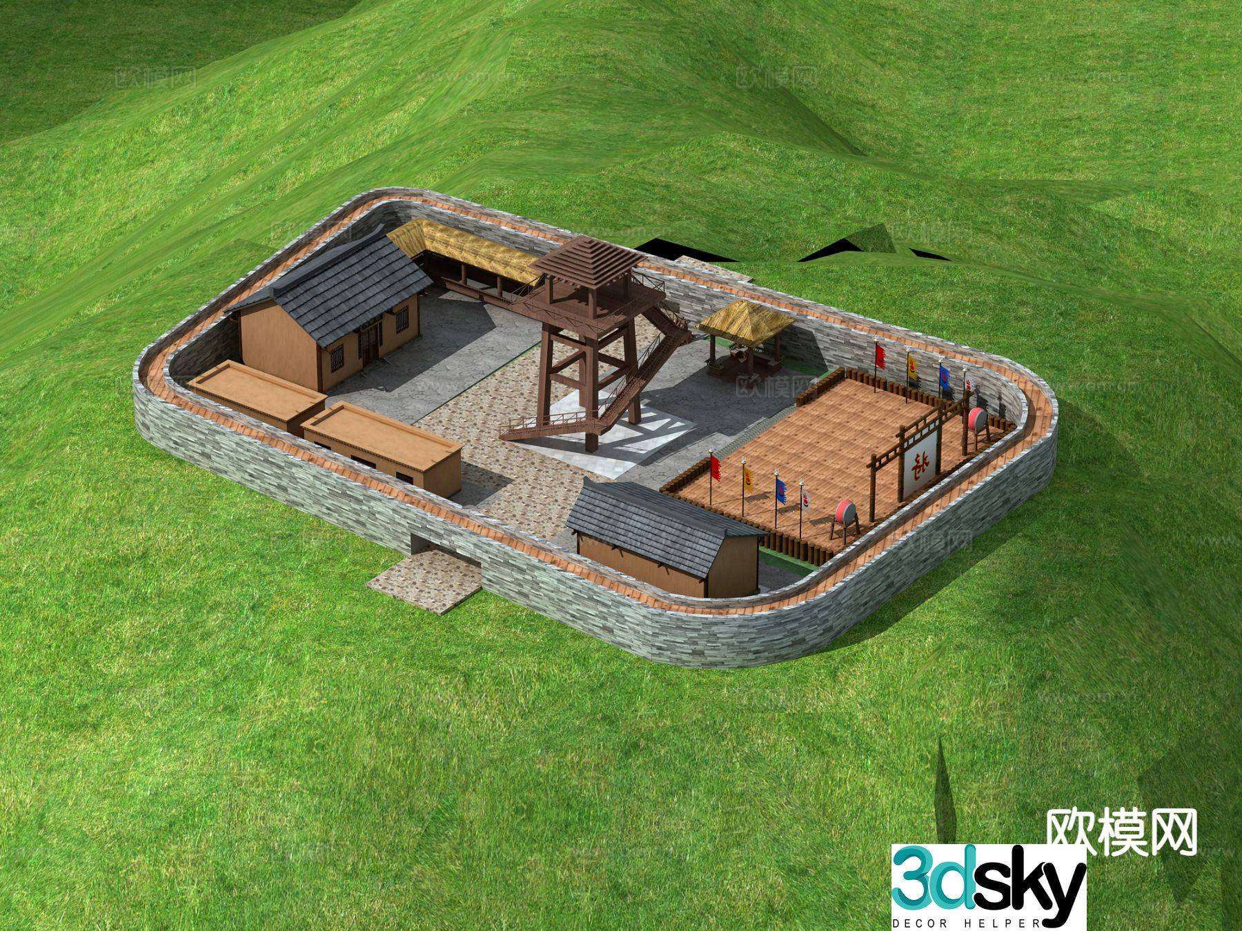 New Chinese style ancient mountain village 3D model