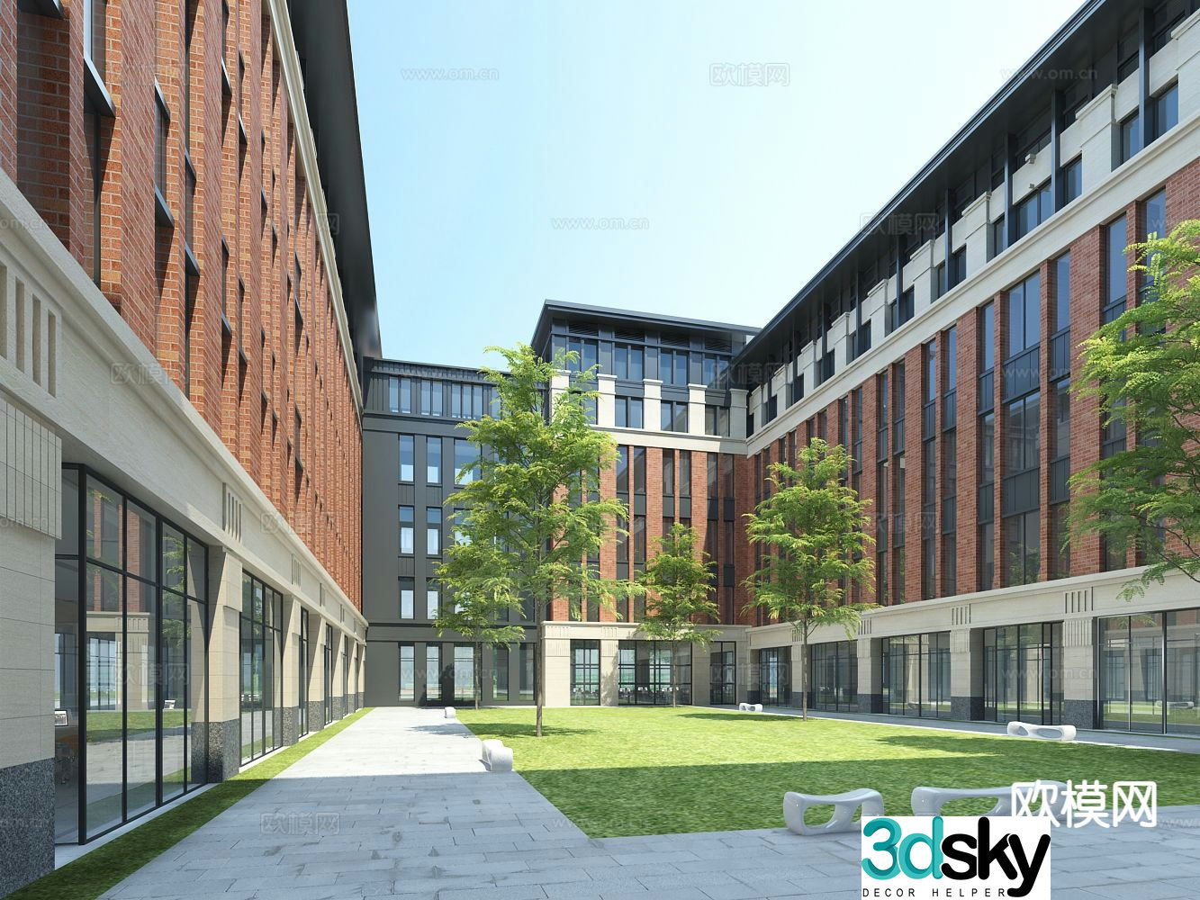 Modern school exterior 3d model