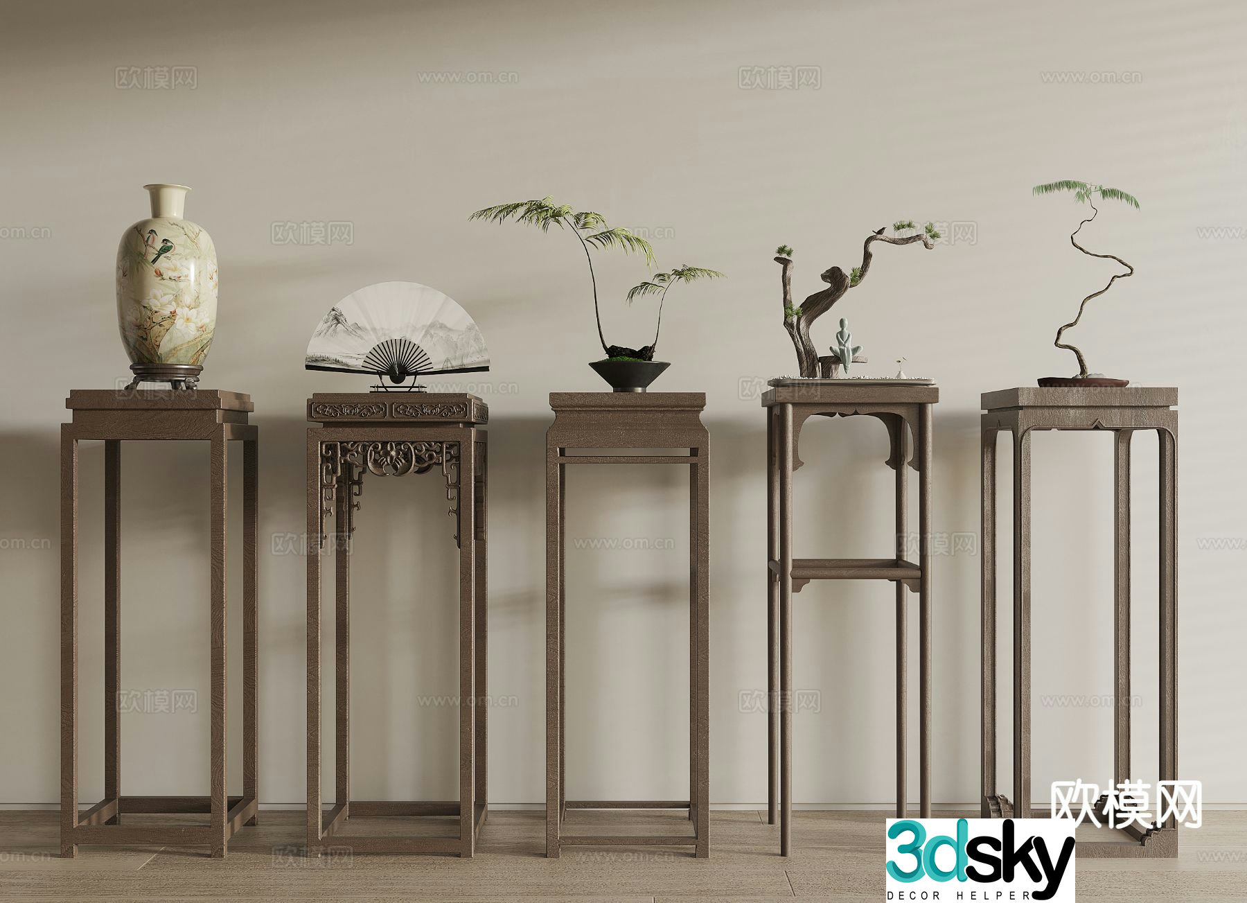 New Chinese style flower table corner table side table flower stand 3d model