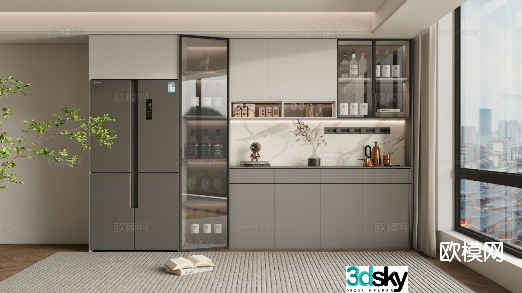 Modern sideboard wine cabinet refrigerator cabinet 3d model