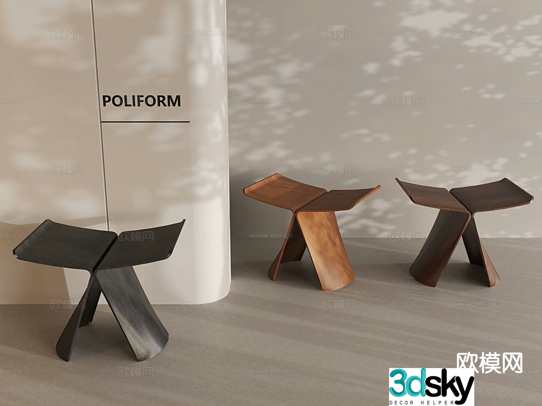 Nordic solid wood stool butterfly stool log shoe changing stool 3d model