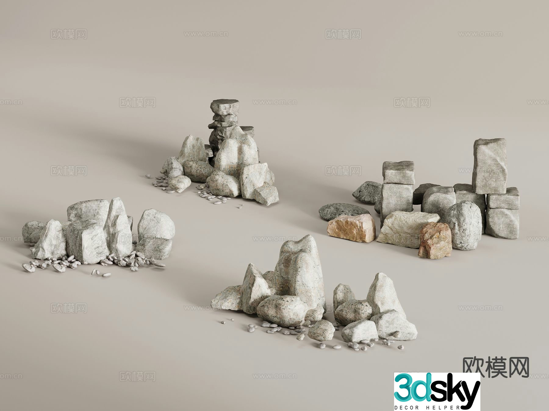 Modern stone rockery stone pile landscaping 3D model