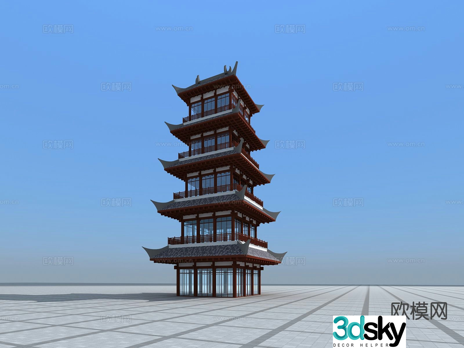 Chinese tower pagoda ancient building 3d model