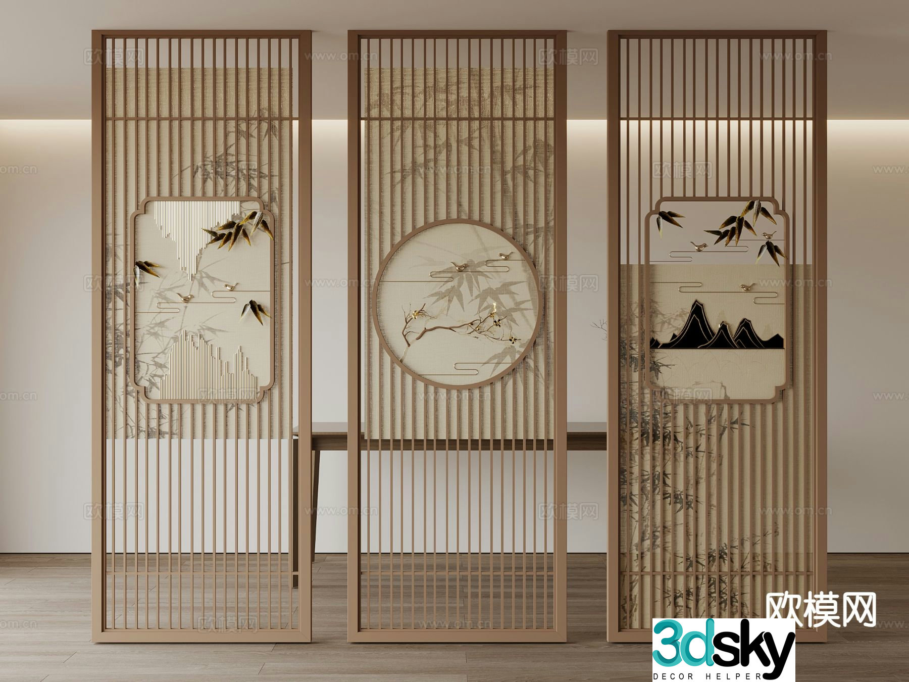 New Chinese-style screen partition 3D model