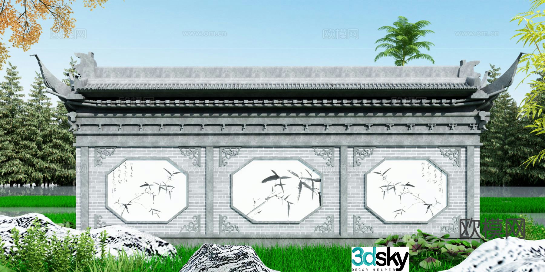 Chinese style landscape wall park landscape wall garden landscape wall 3d model