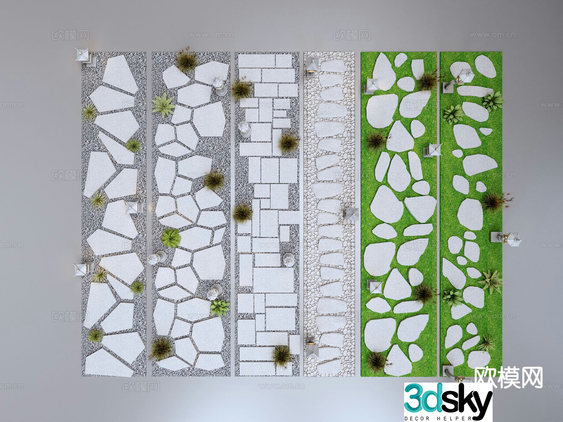 Modern stone road stone steps road dry landscape gravel 3d model
