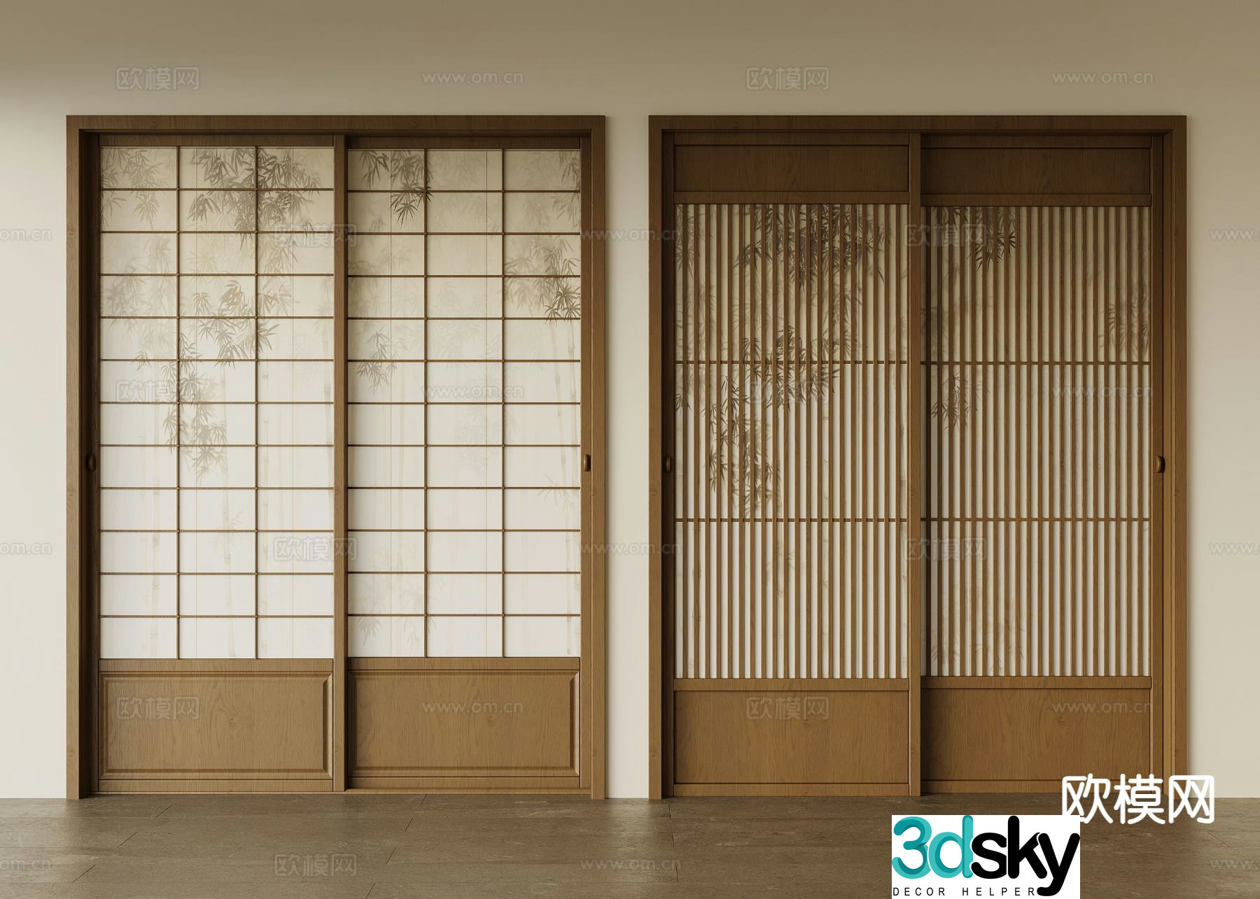 Middle style sliding door glass door paper door 3d model