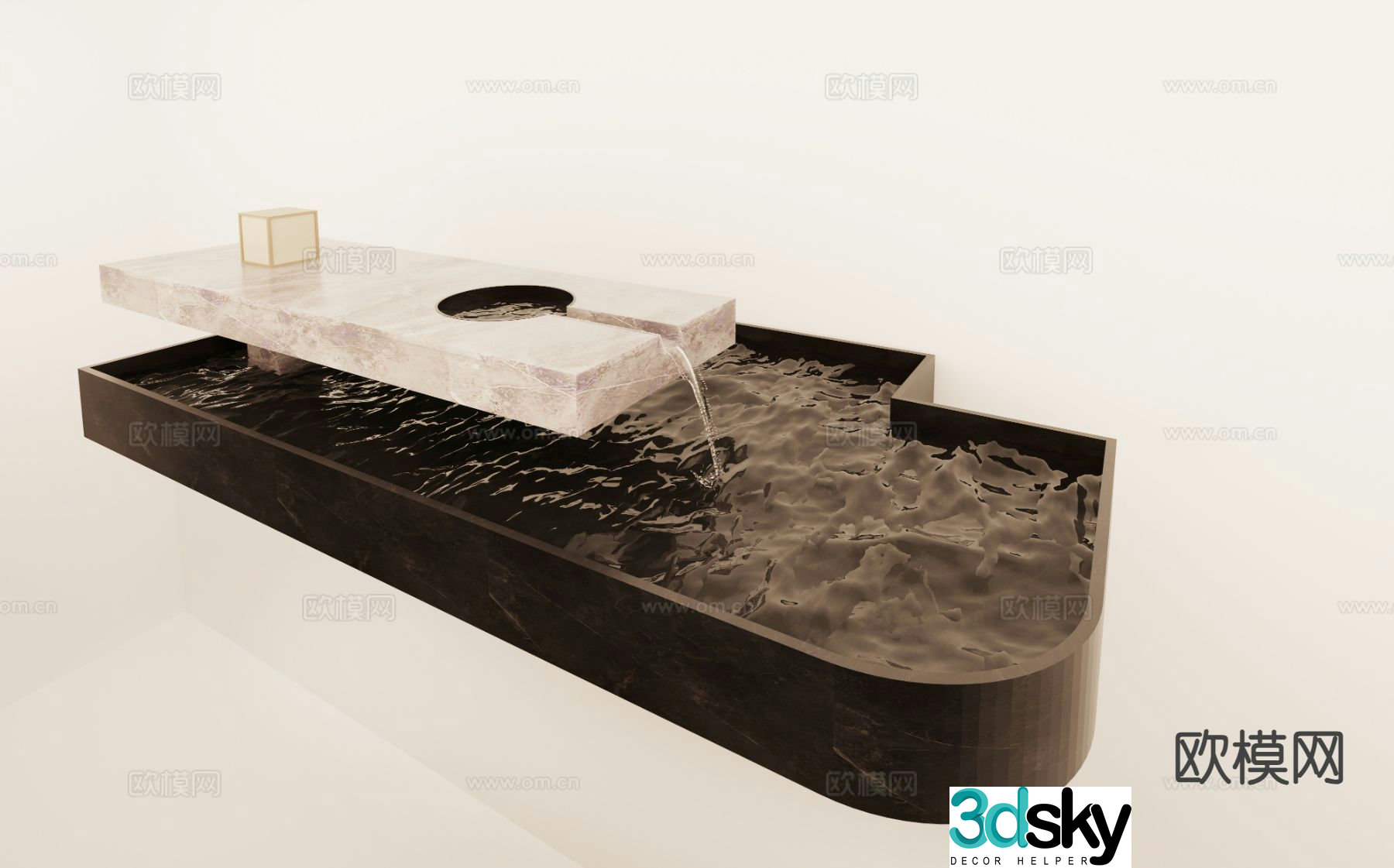 Courtyard pool water feature flowing water 3d model