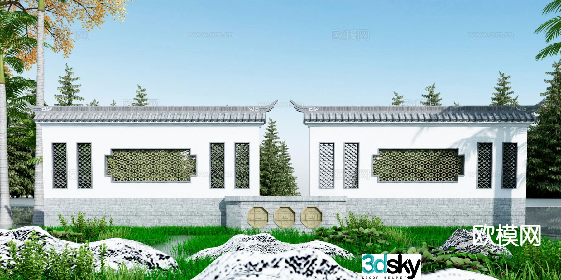 Chinese style landscape wall park landscape wall garden landscape wall 3d model