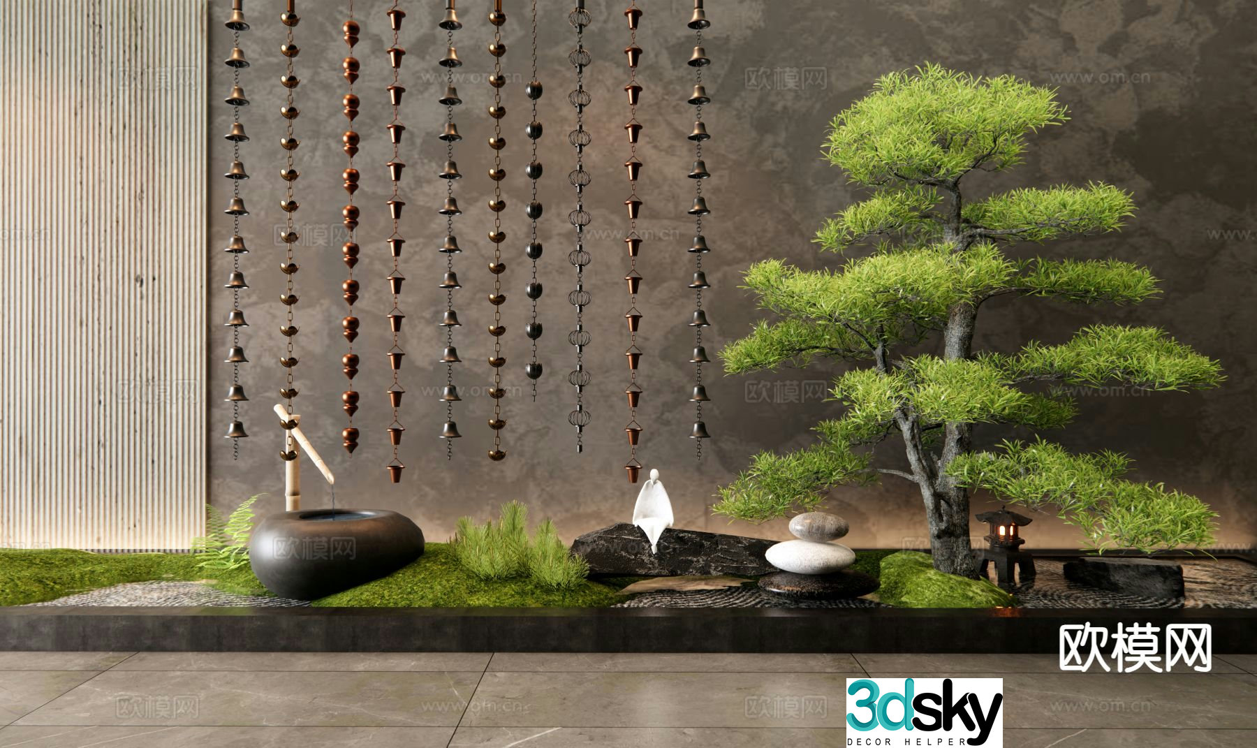 New Chinese style landscape sketch plant pile rain chain 3D model