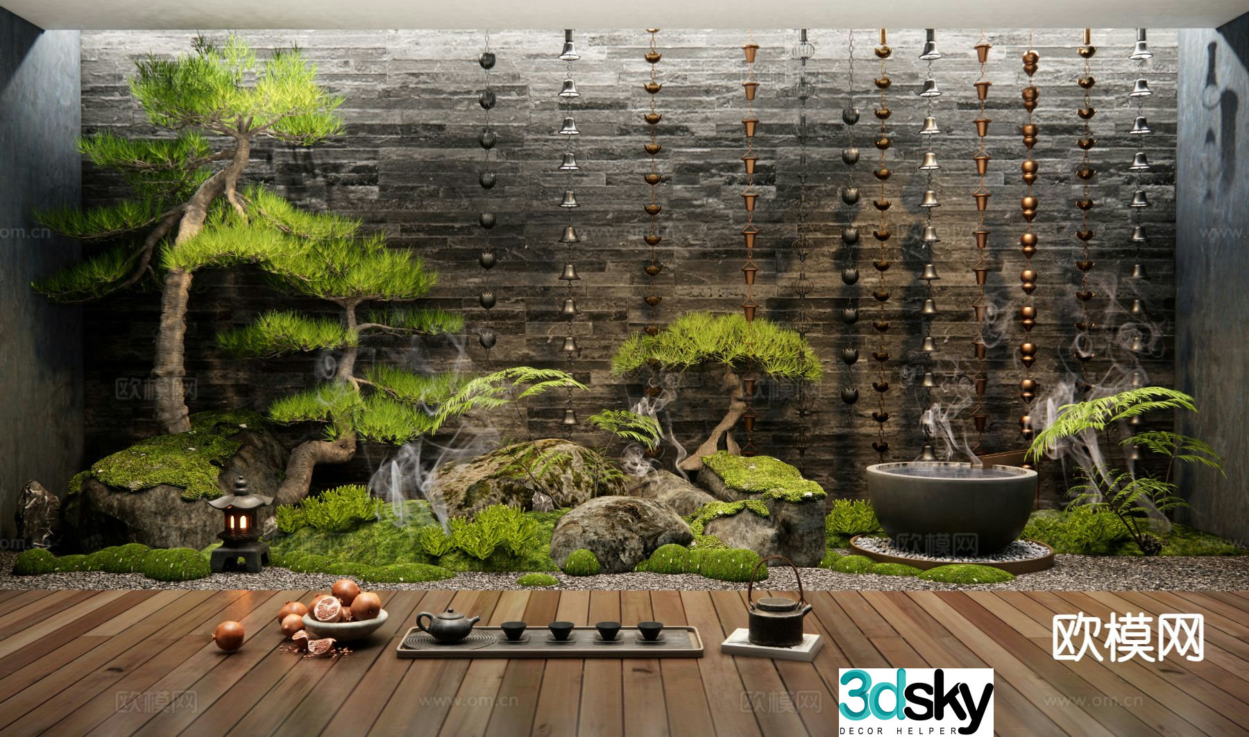 New Chinese style landscaping courtyard sketch 3D model