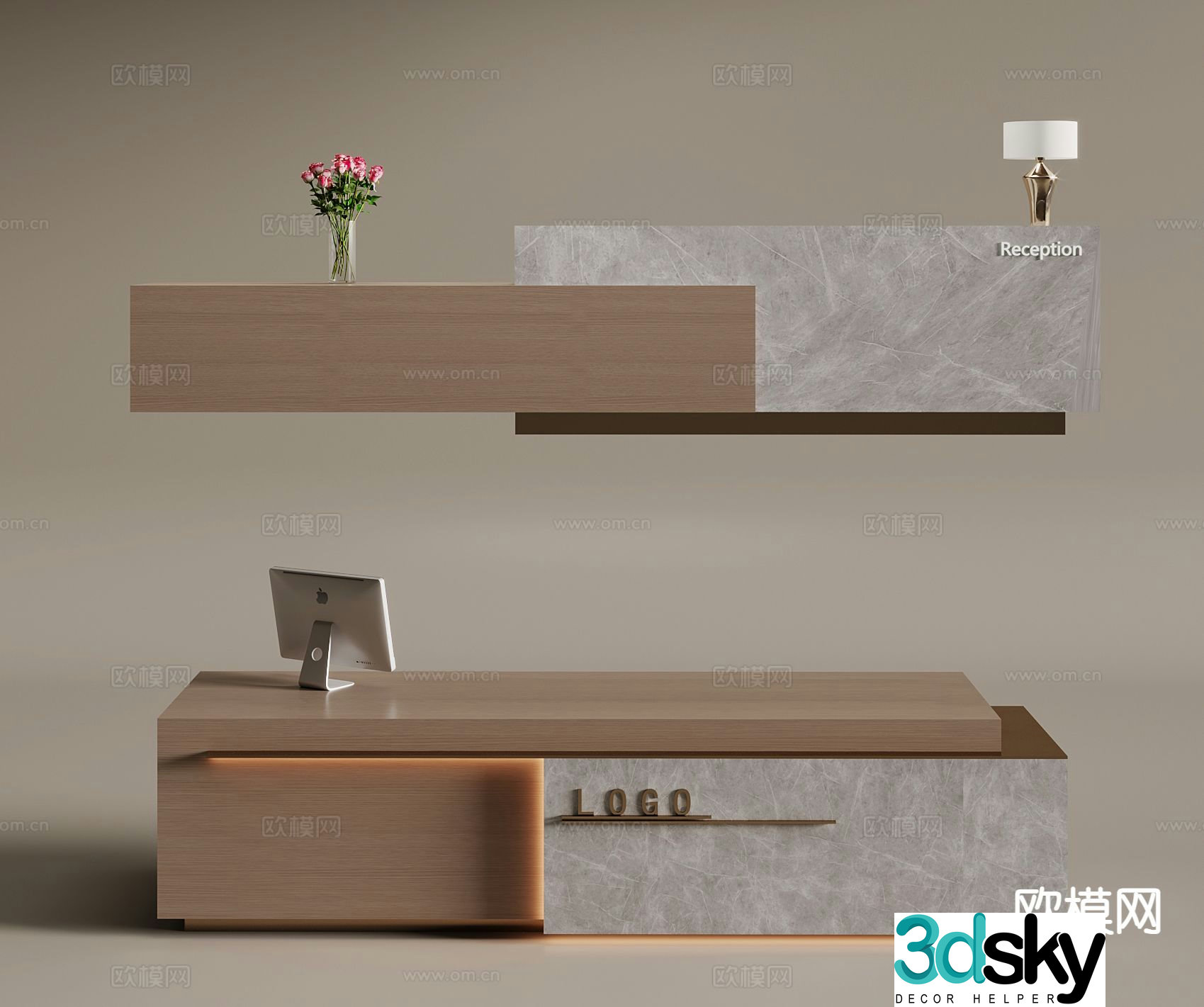 Modern front desk reception desk service desk 3d model