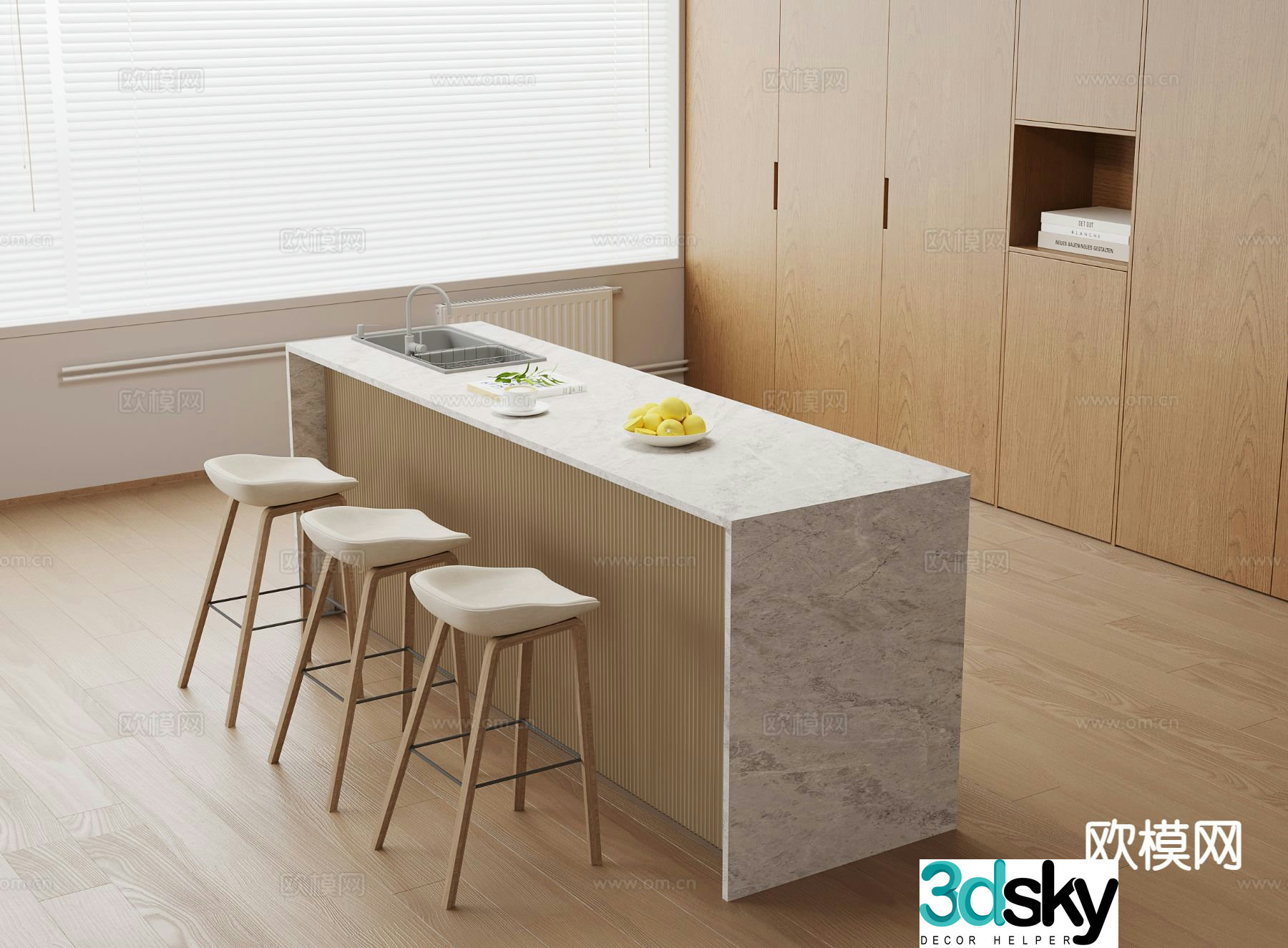 Modern bar bar stool island 3d model