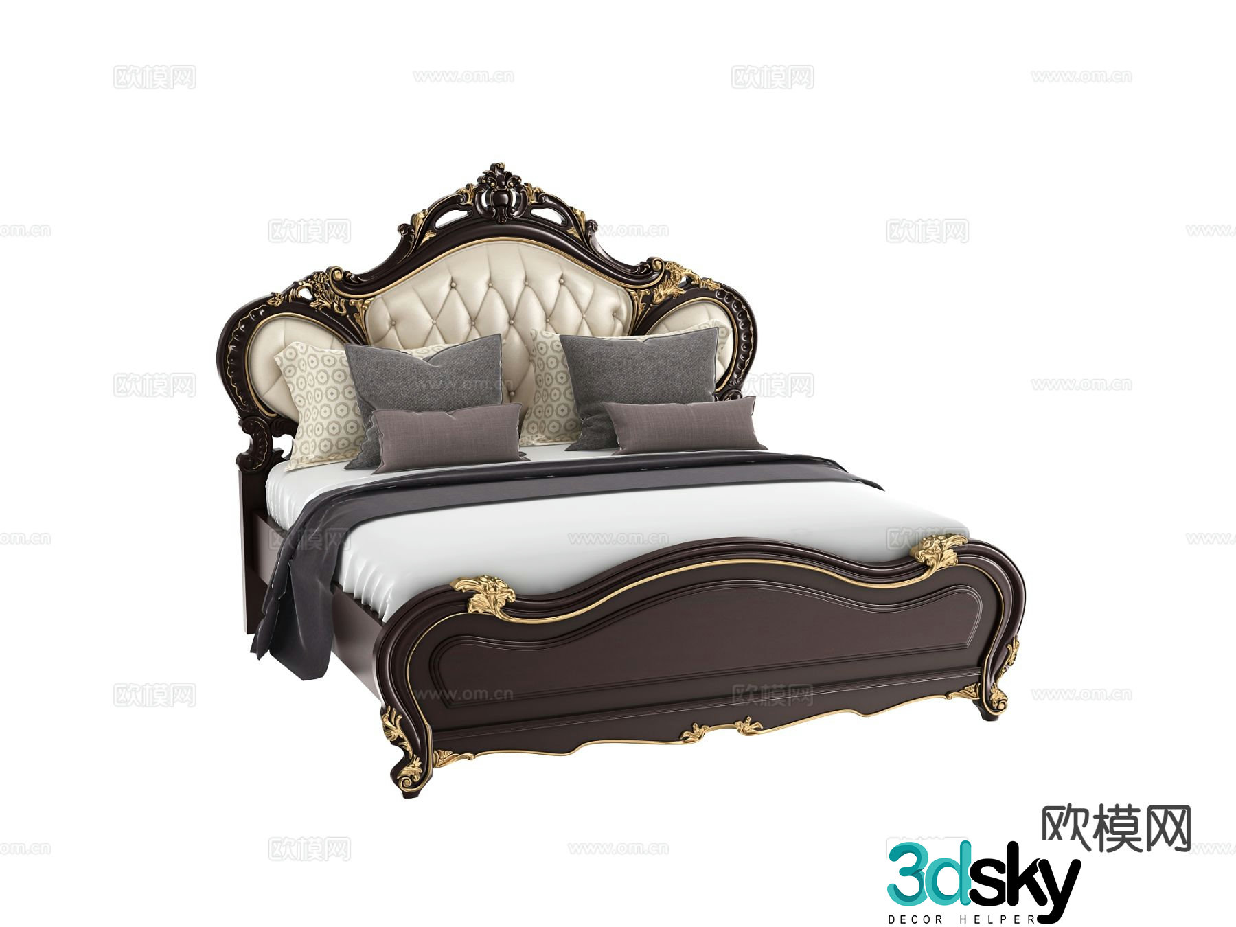 European double bed 3d model