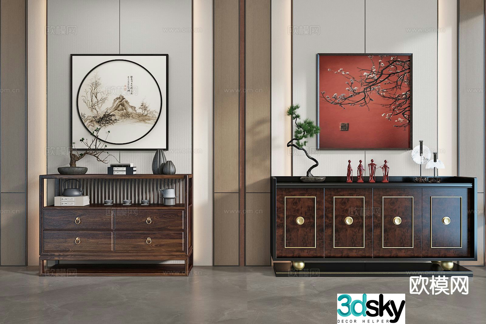 New Chinese side cabinet porch cabinet end view cabinet 3D model