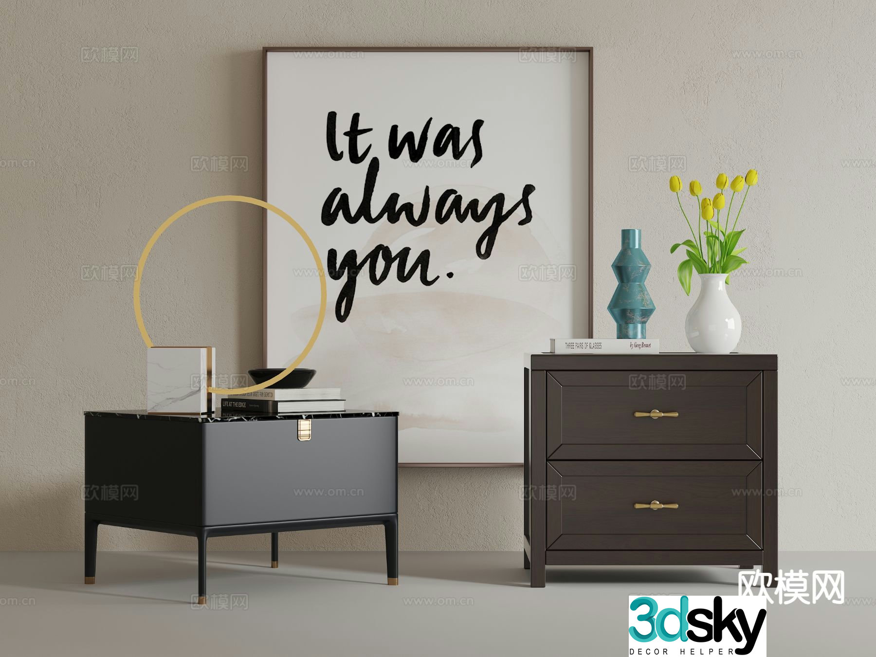 New Chinese style bedside table 3d model