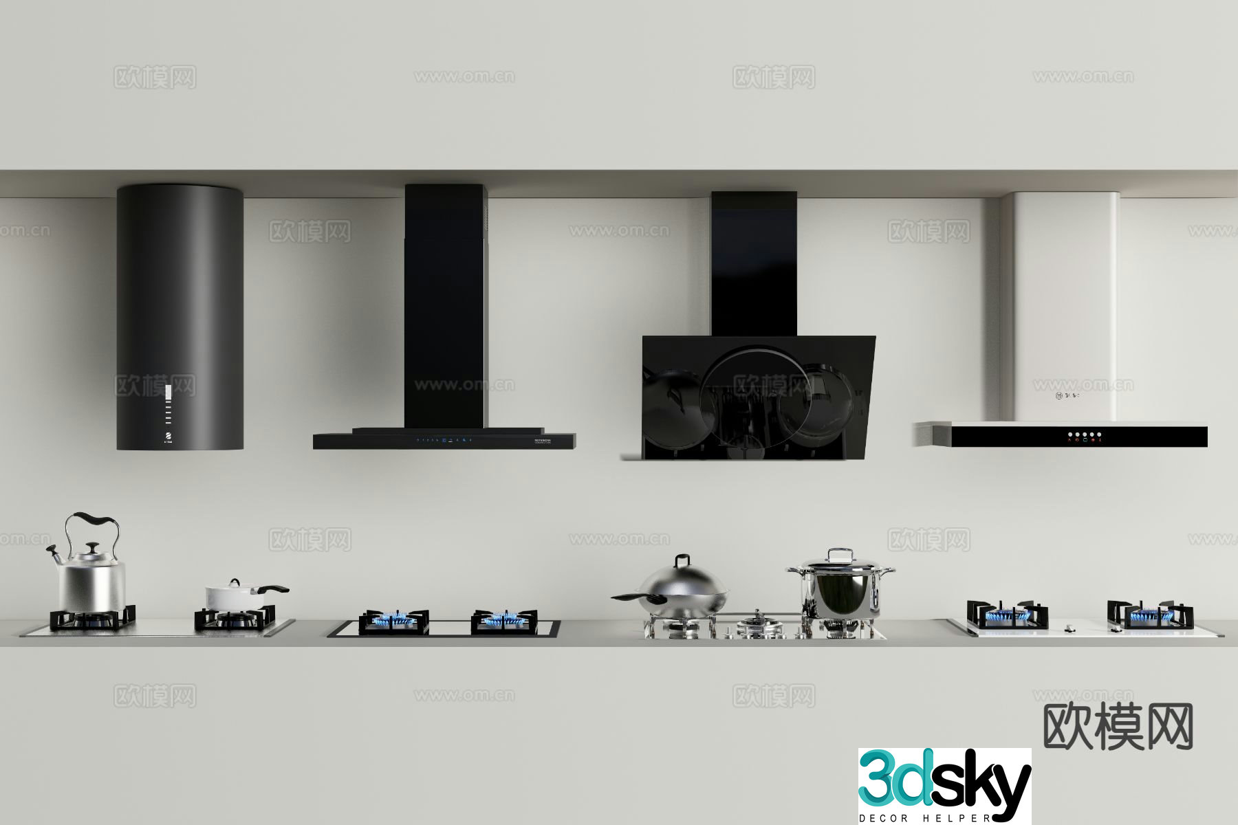 Kitchenware integrated stove range hood gas stove 3D model