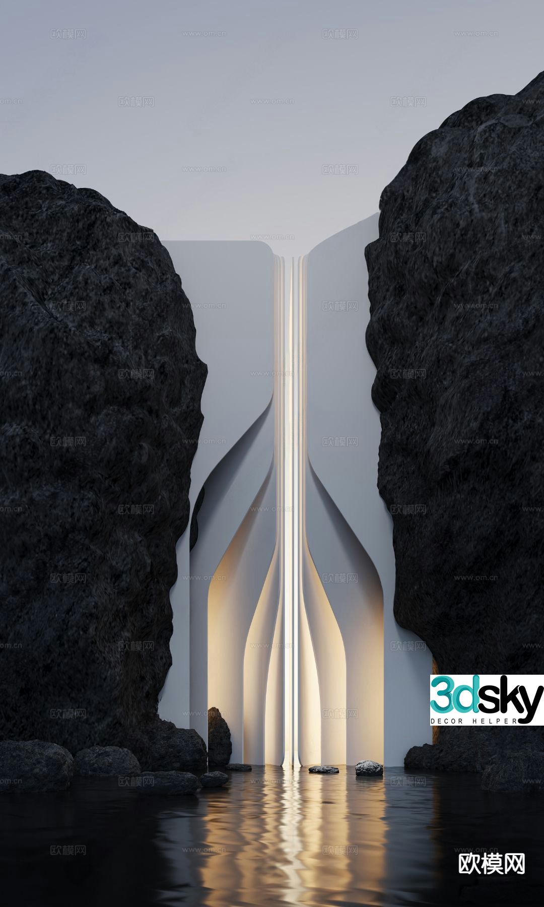 Modern waterscape scene building exterior 3d model