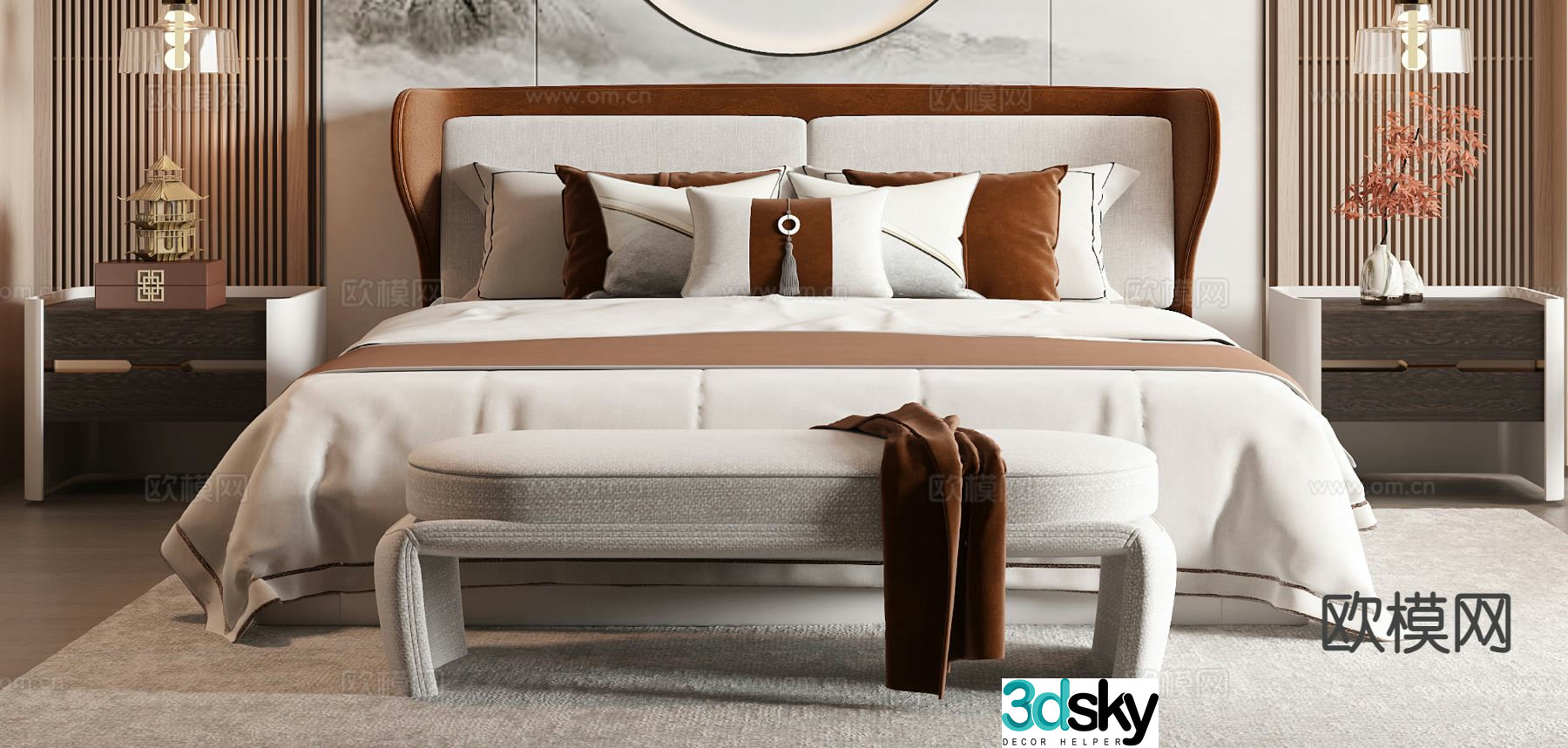 New Chinese style double bed 3d model