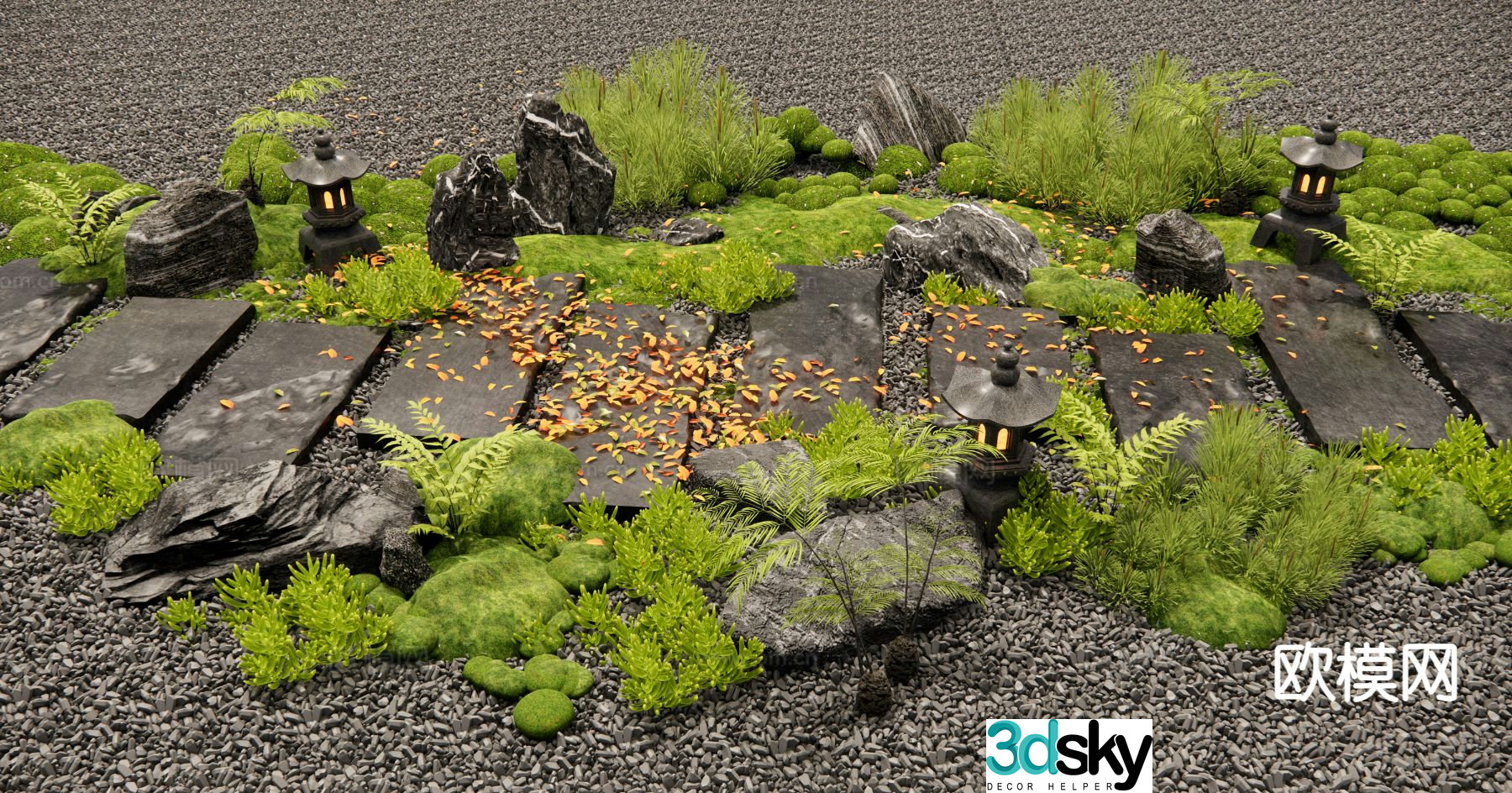 New Chinese style bluestone landscape 3D model