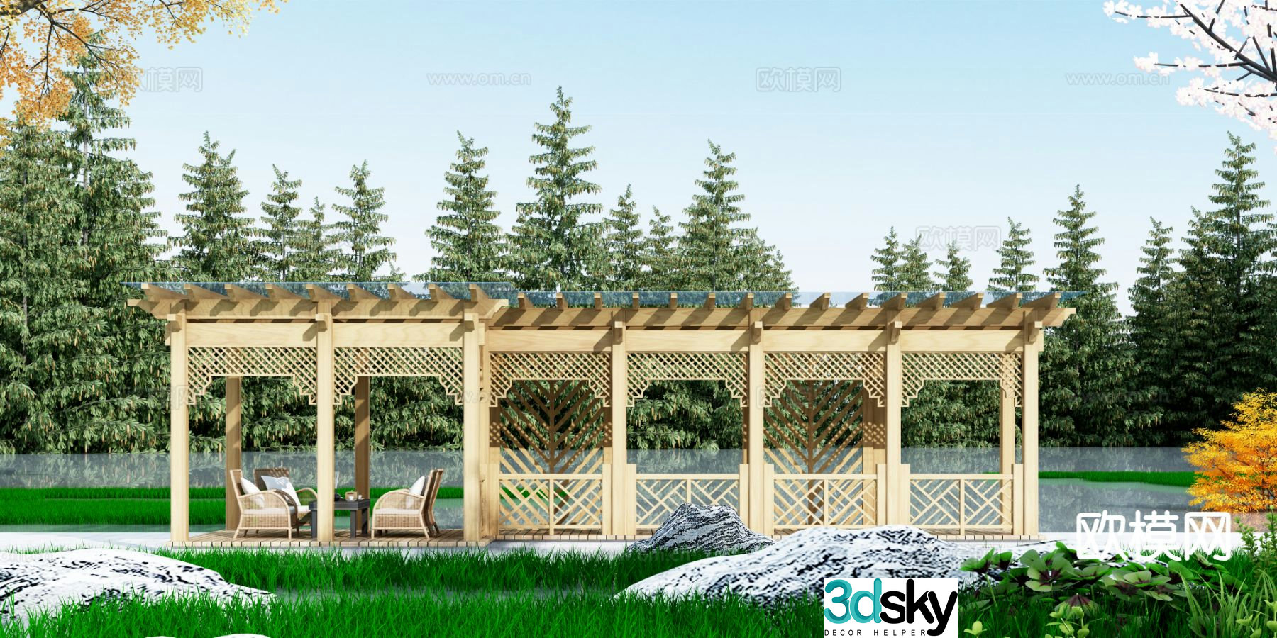 Chinese style gallery landscape gallery gallery 3d model