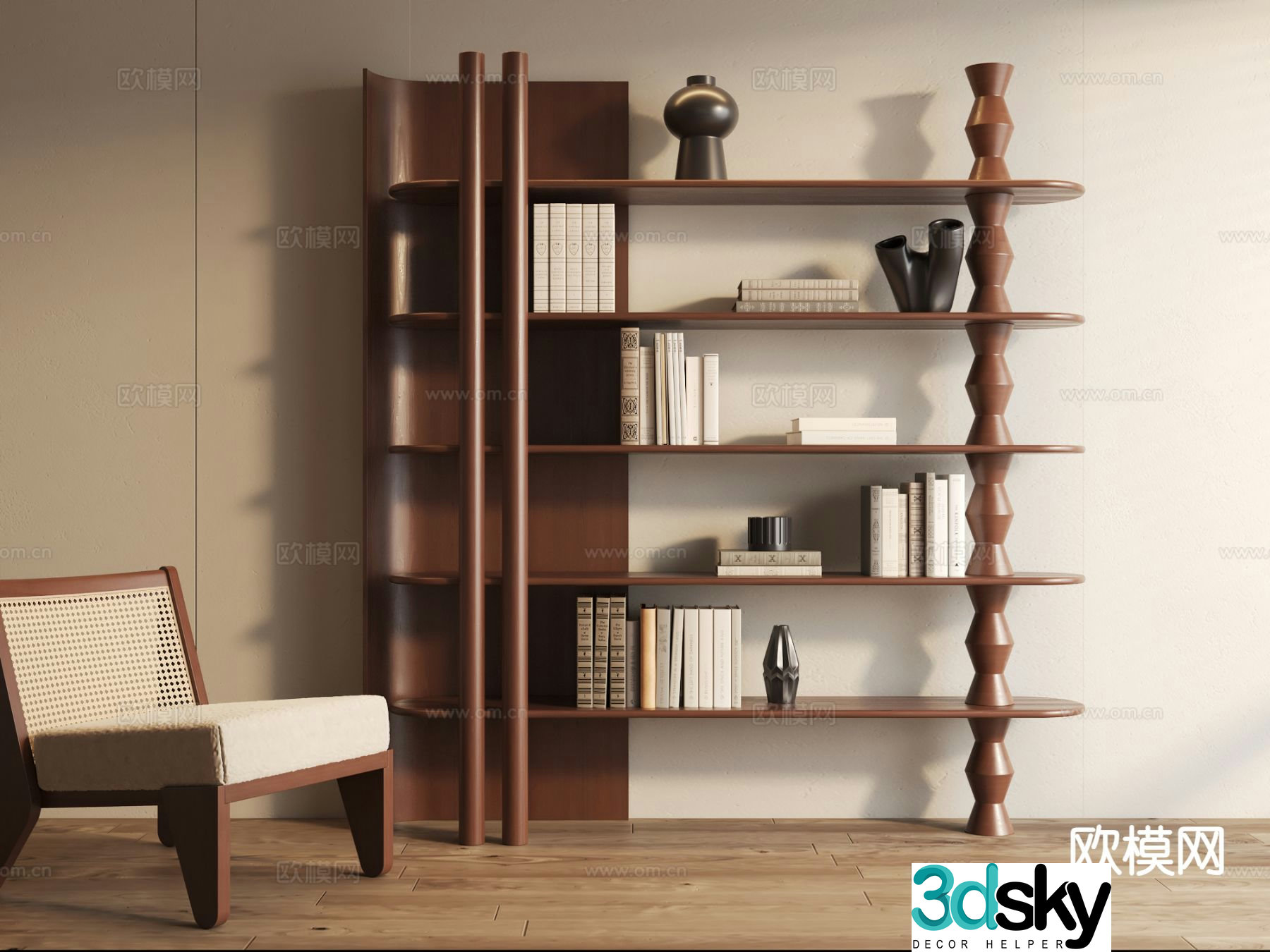 Middle-aged bookshelf shelf 3D model