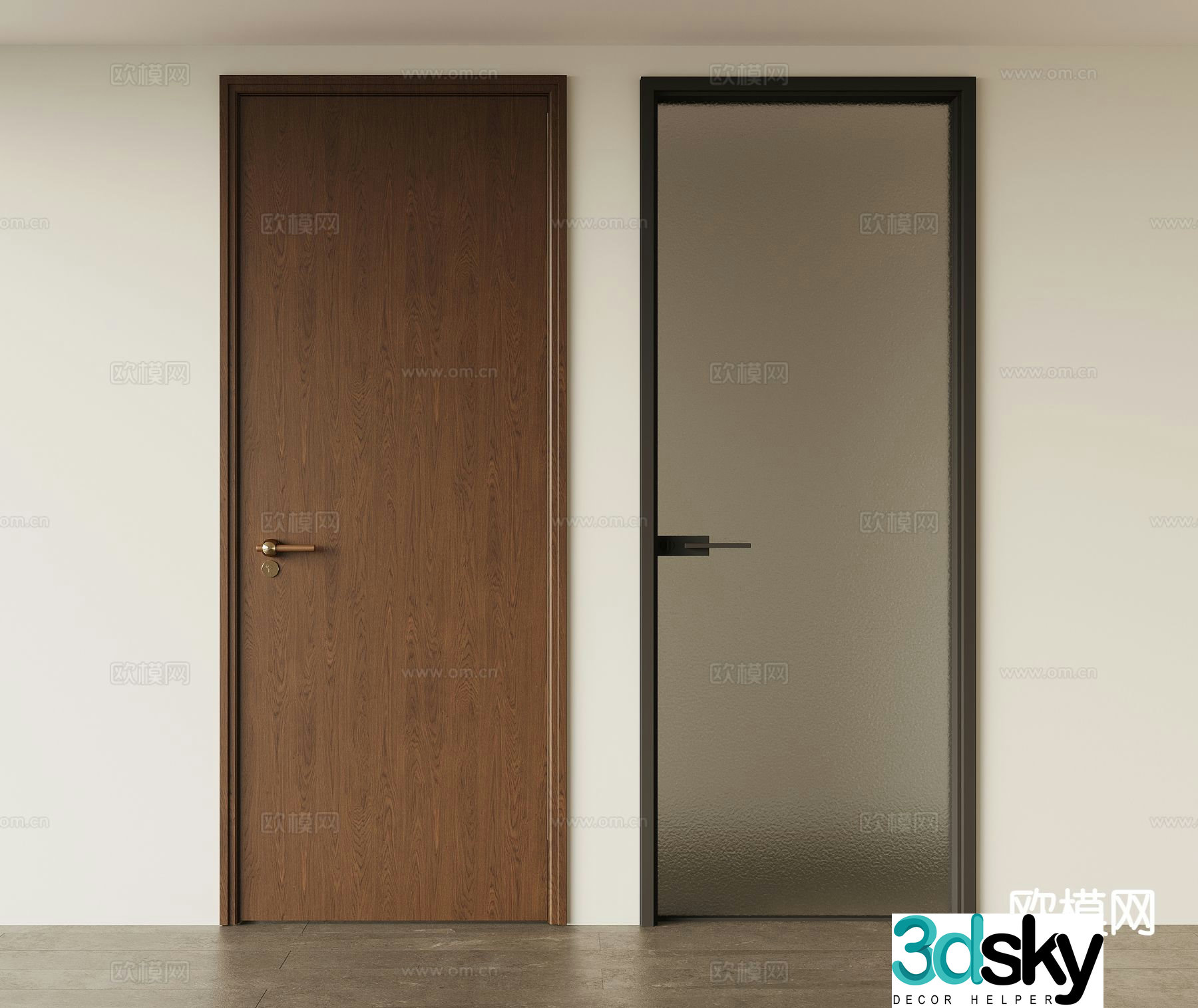 Medium style single-open door swing door bedroom door bathroom door 3D model