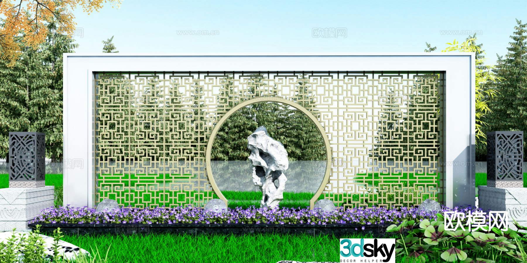 Chinese style landscape wall park landscape wall garden landscape wall 3d model