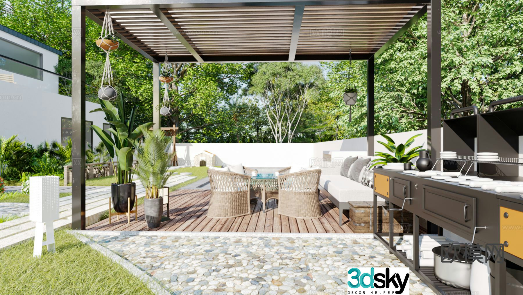 Modern courtyard landscape 3d model
