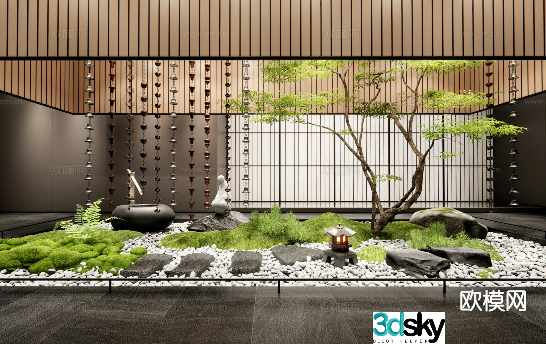 New Chinese style landscaping courtyard sketch 3D model