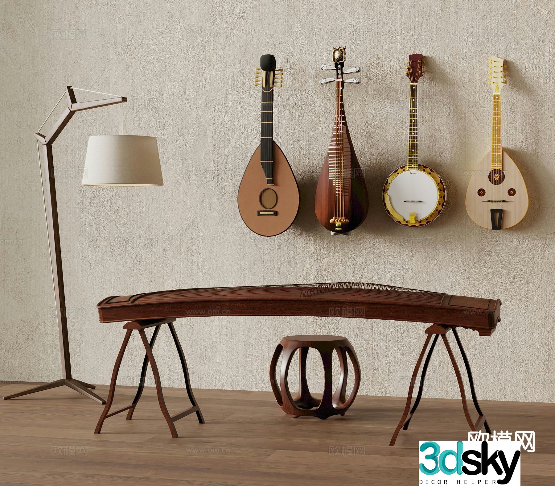 stringed instrument traditional musical instrument guzheng pipa 3d model