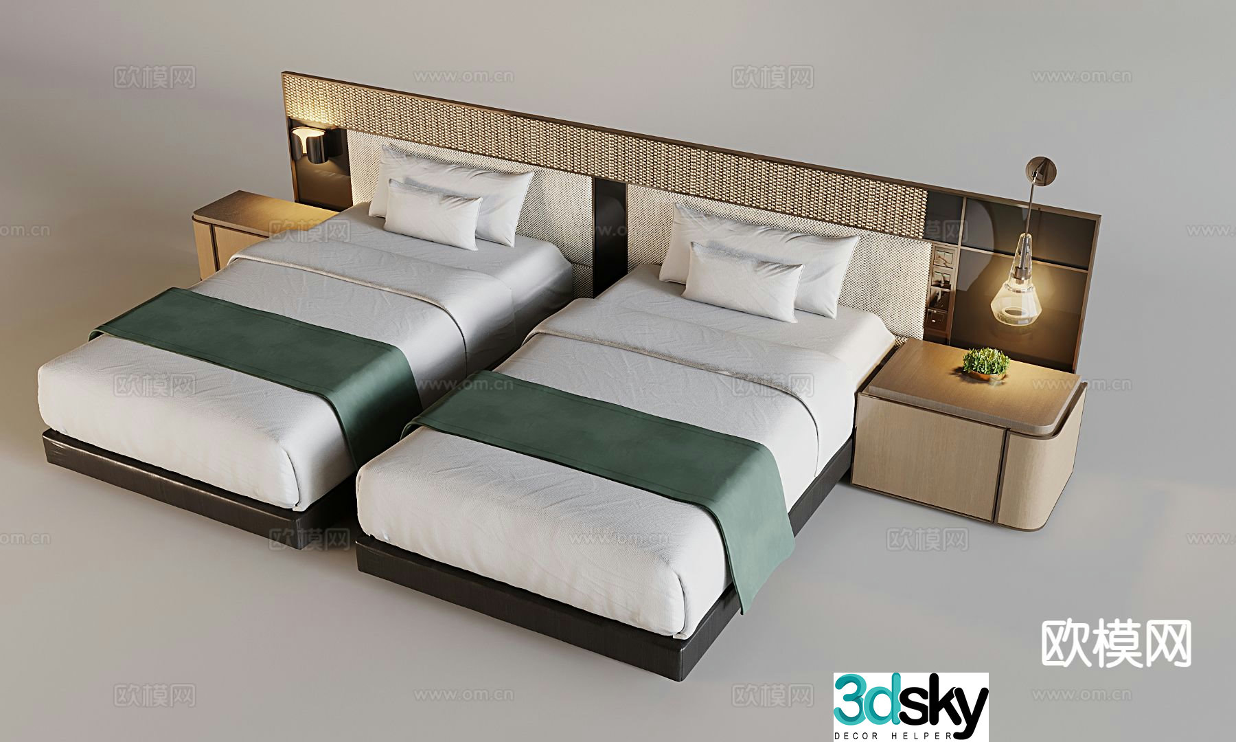 Modern hotel single bed twin bed 3d model