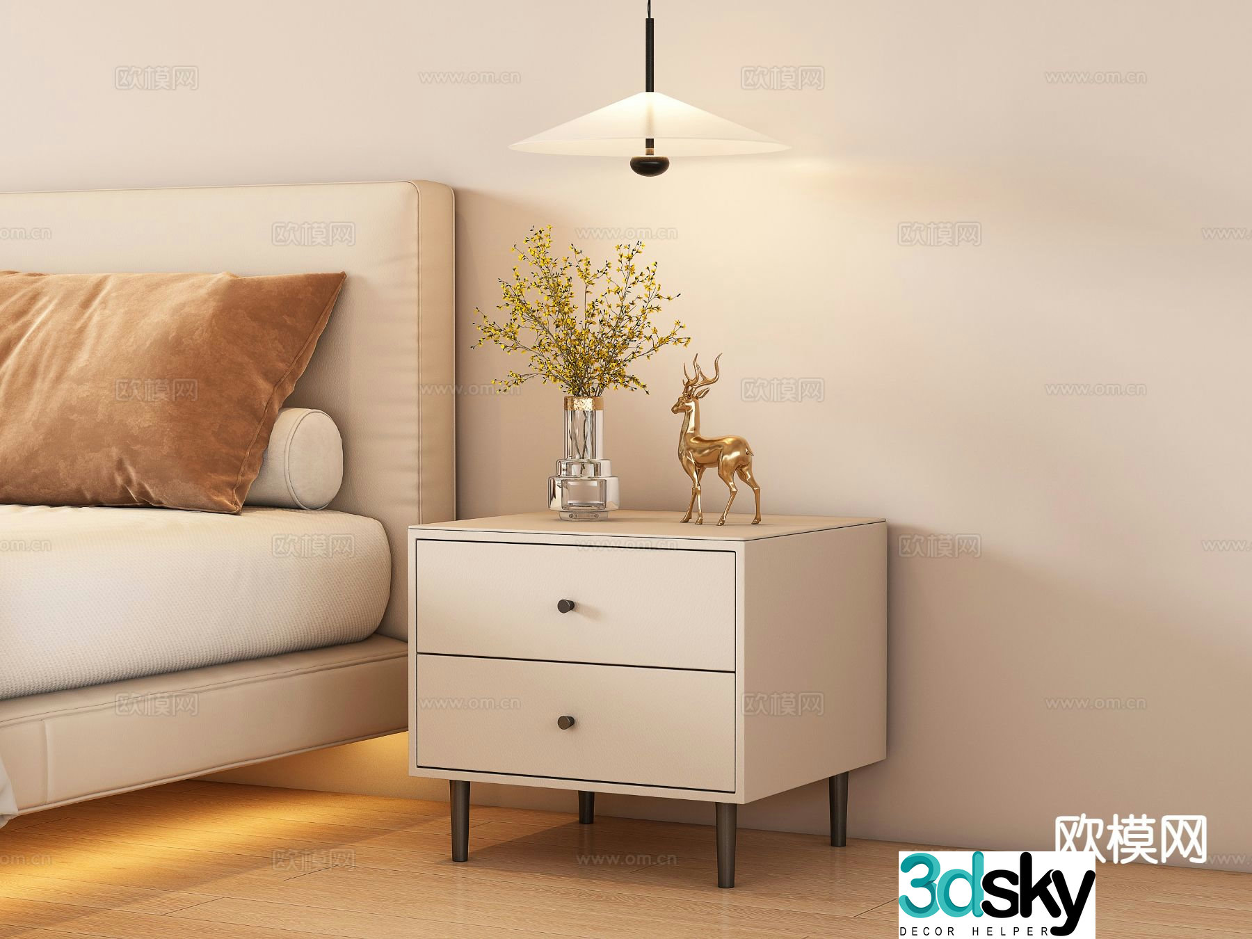 Cream style bedside table 3d model