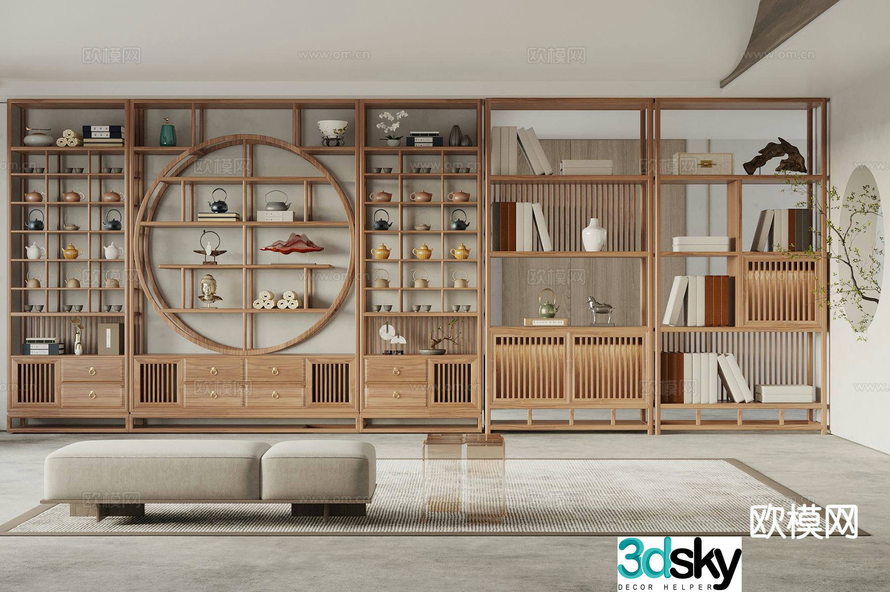 New Chinese style antique shelf decorative cabinet 3D model