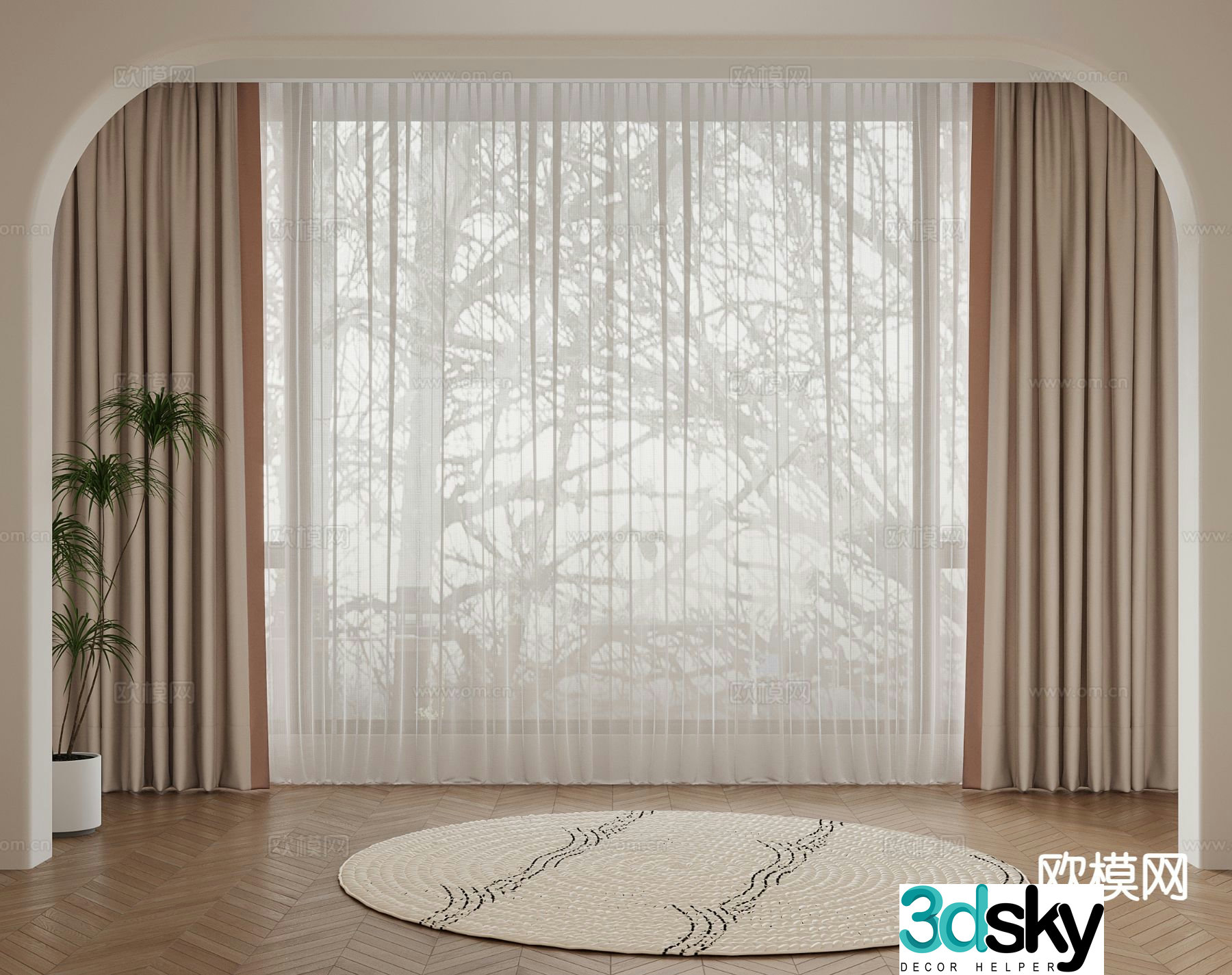 Creamy curtain gauze curtain 3d model