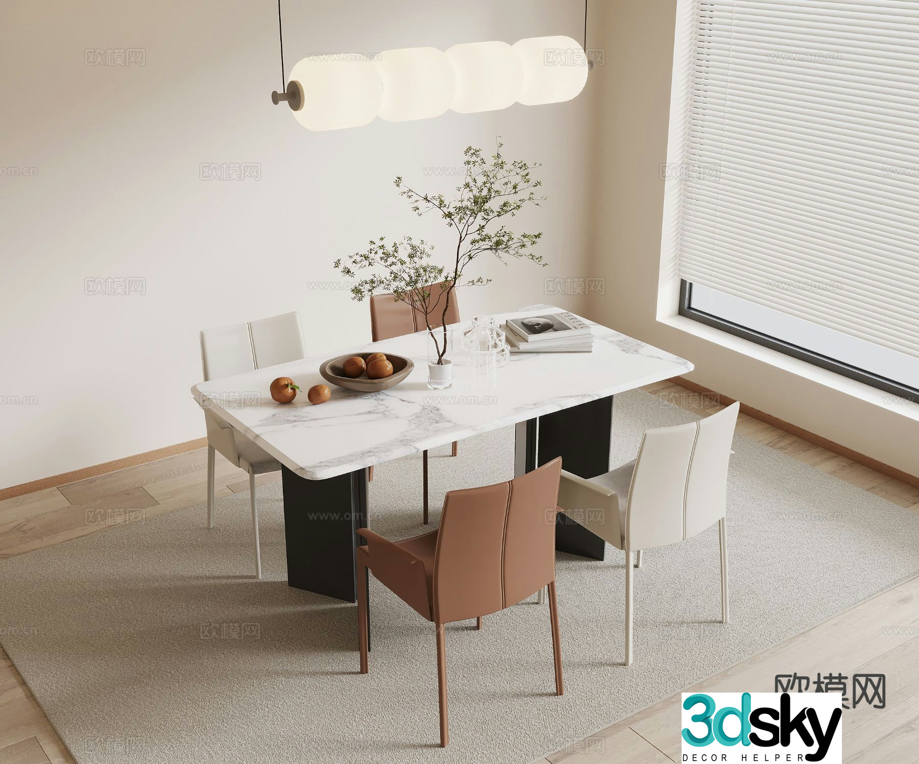 Modern marble dining table and chairs 3d model