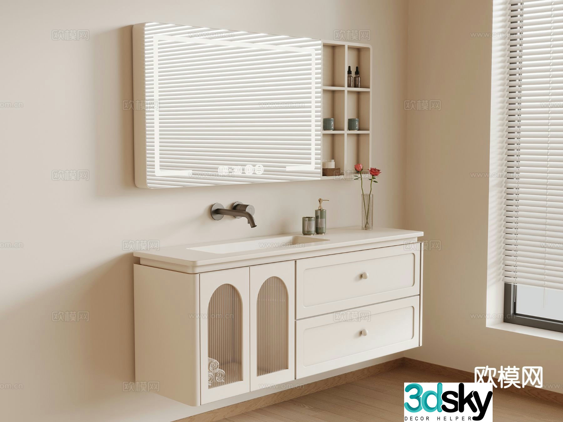 Modern bathroom cabinet suspended washbasin mirror cabinet 3d model