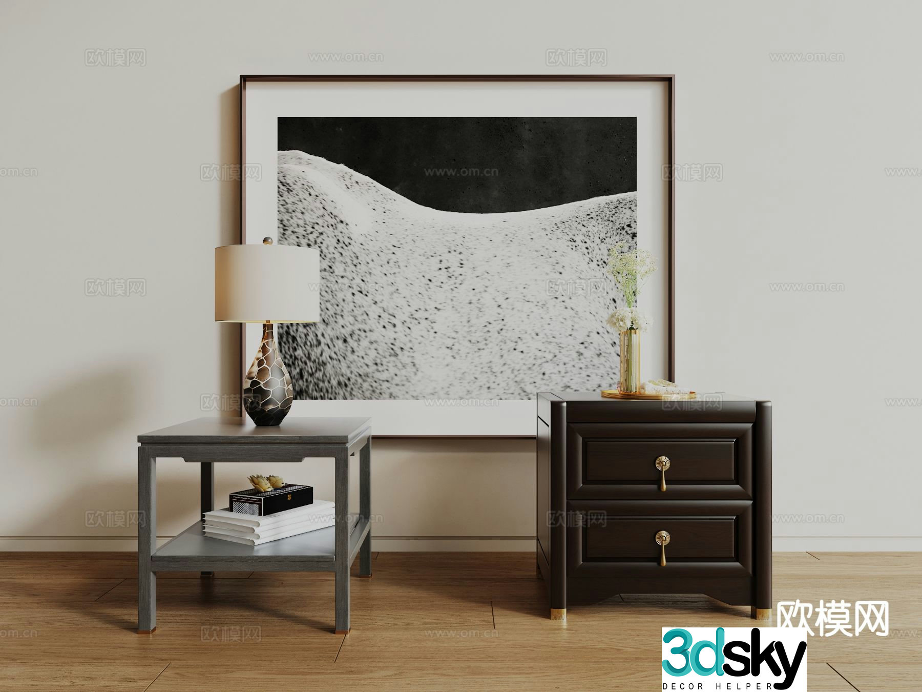 New Chinese style bedside table 3d model