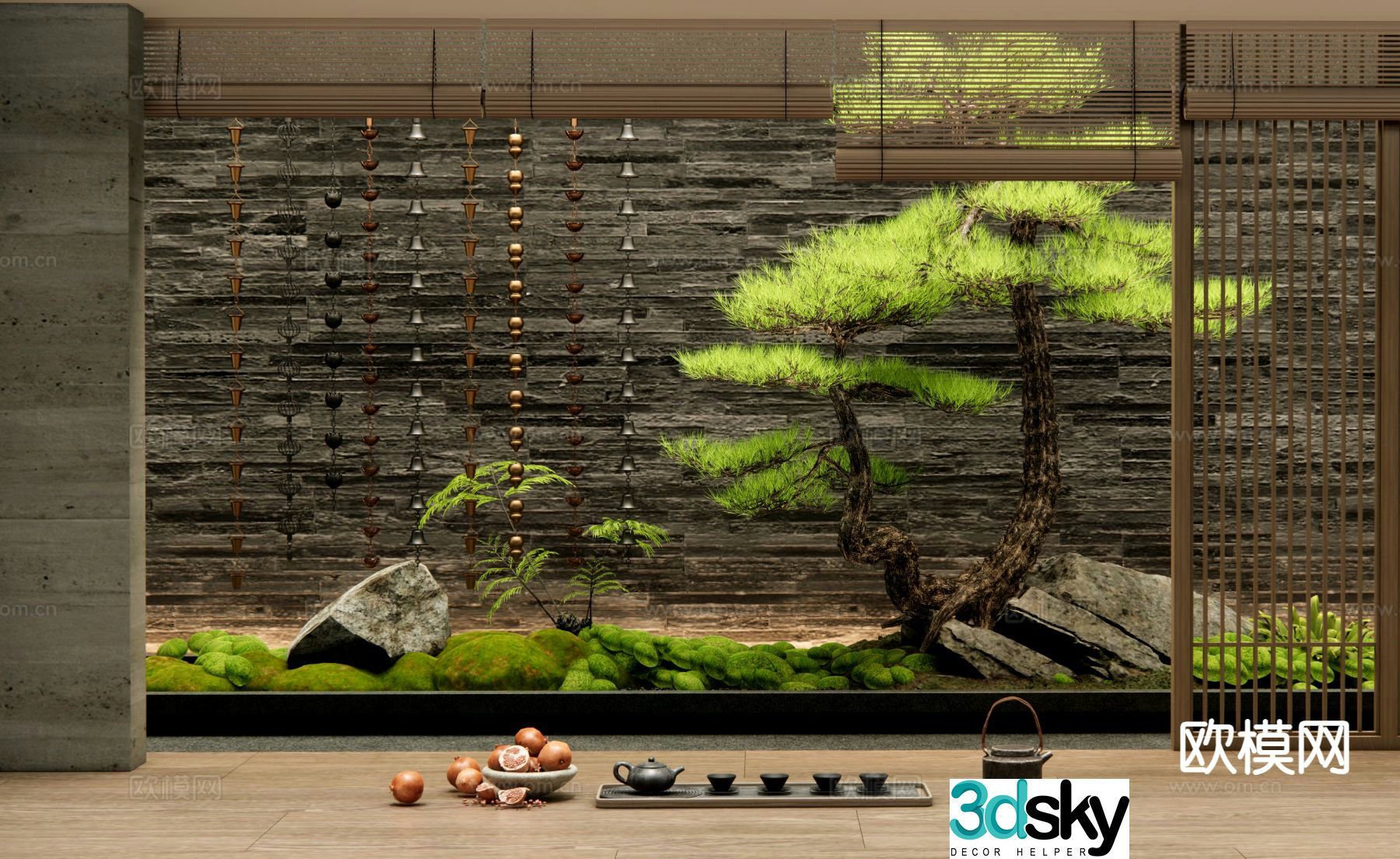 New Chinese style indoor landscaping courtyard sketch 3D model
