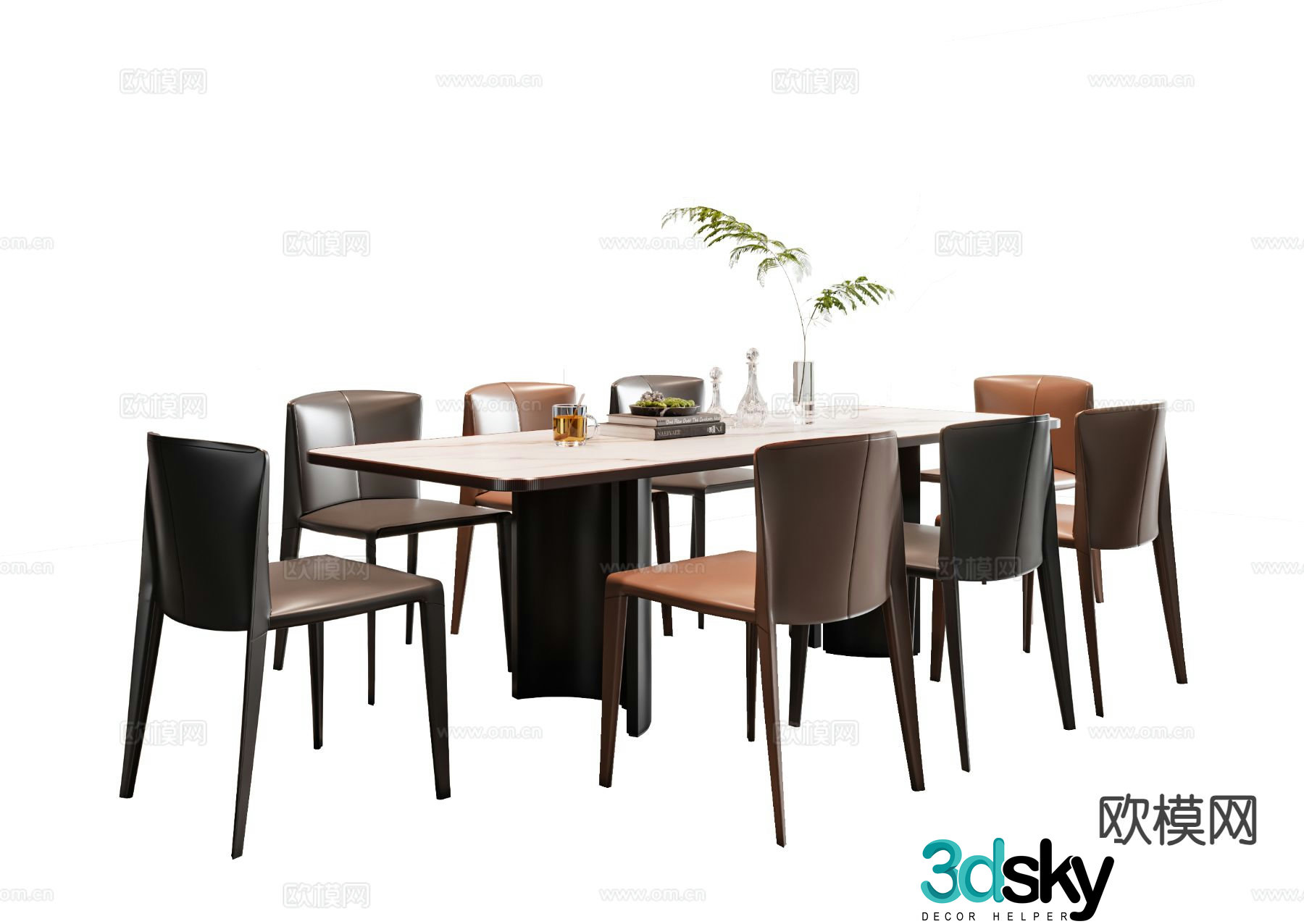 Italian dining table and chairs strip dining table 3d model